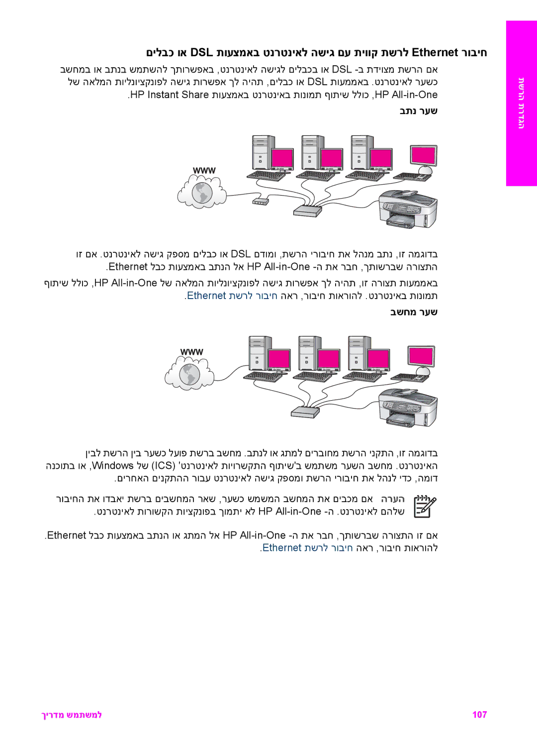 HP 7200 manual בתנ רעש, בשחמ רעש, Ethernet תשרל רוביח האר ,רוביח תוארוהל 