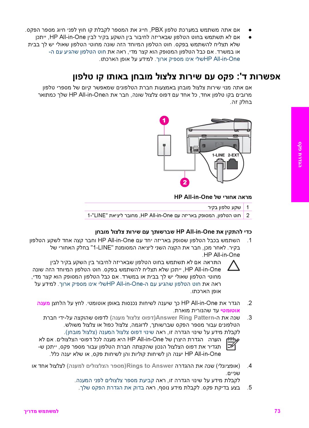 HP 7200 manual ןופלט וק ותואב ןחבומ לוצלצ תוריש םע סקפ ד תורשפא, ותכראה ןפוא לע עדימל .ךורא קיפסמ וניא ילשHP All-in-One 