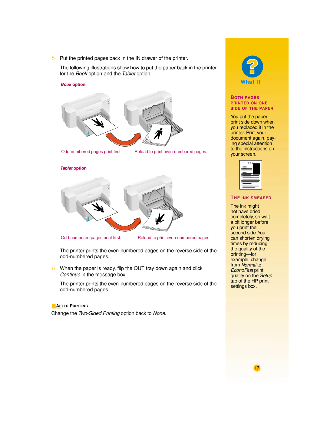 HP 720c manual Change the Two-Sided Printing option back to None 