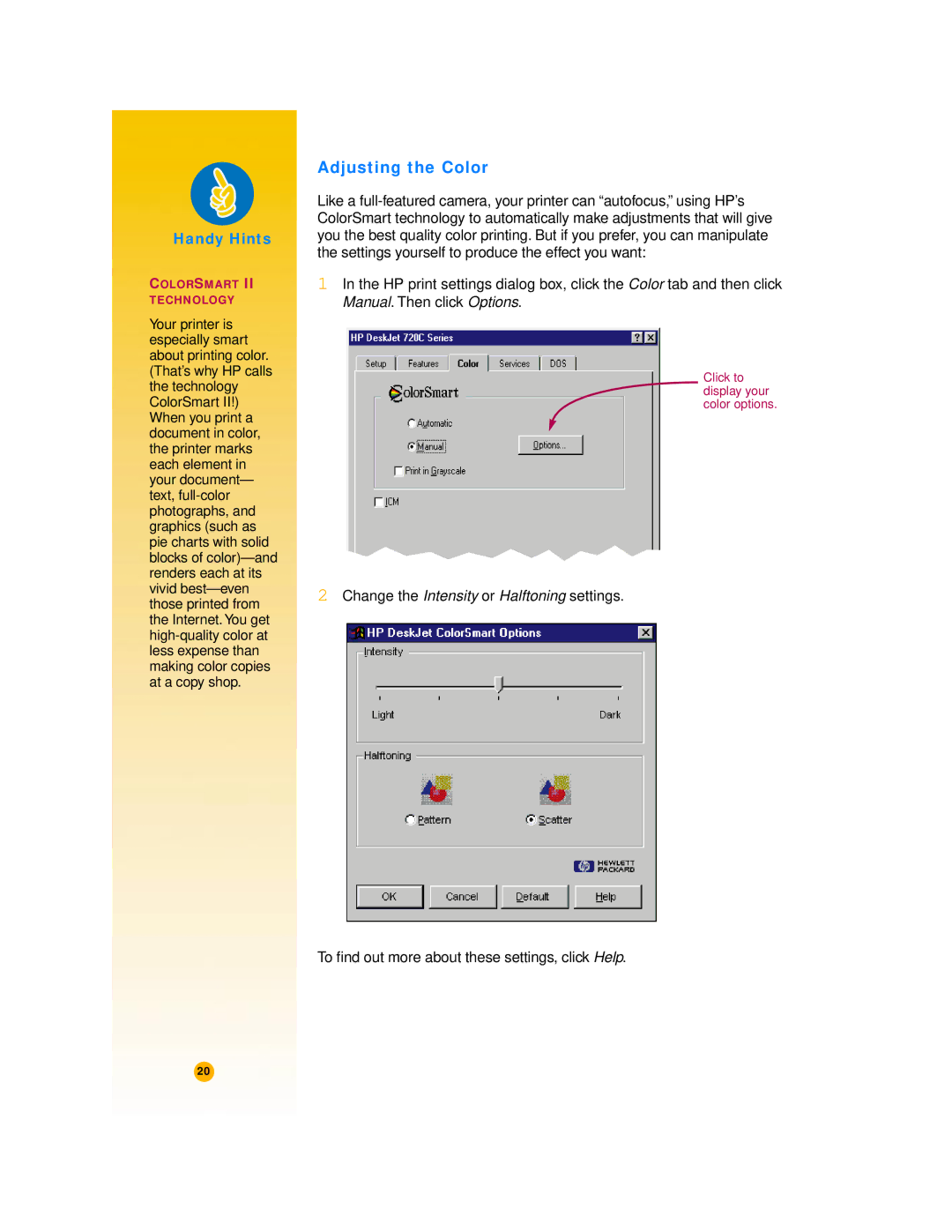 HP 720c manual Adjusting the Color 