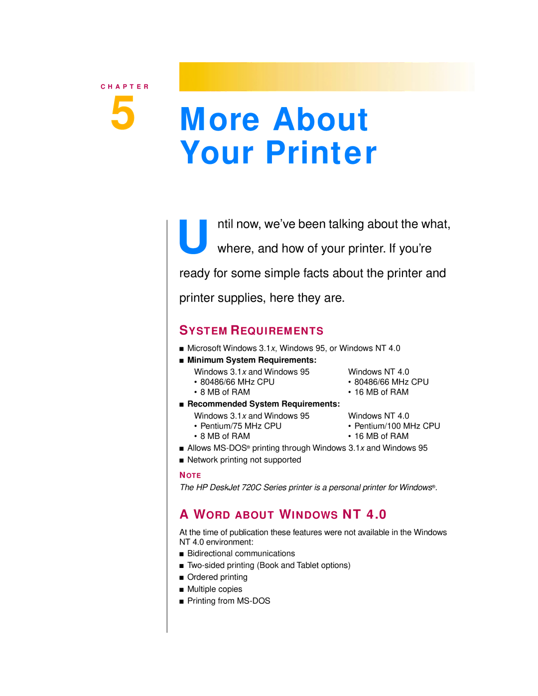 HP 720c manual Word about Windows NT, Minimum System Requirements, Recommended System Requirements 