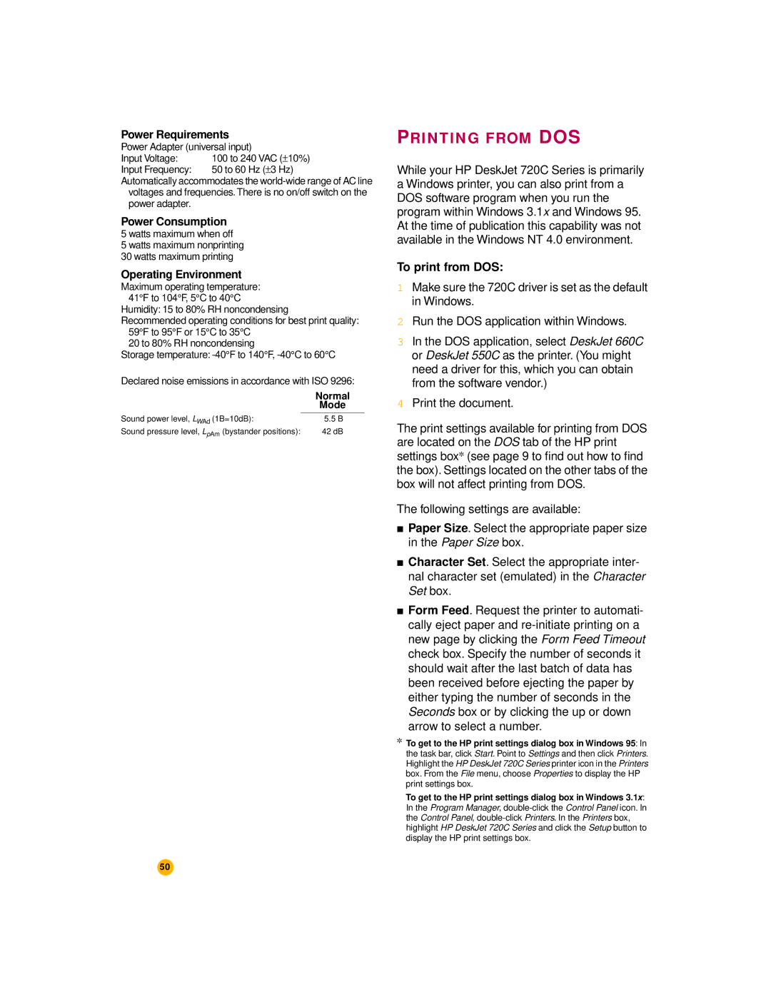 HP 720c manual Printing from DOS, To print from DOS 