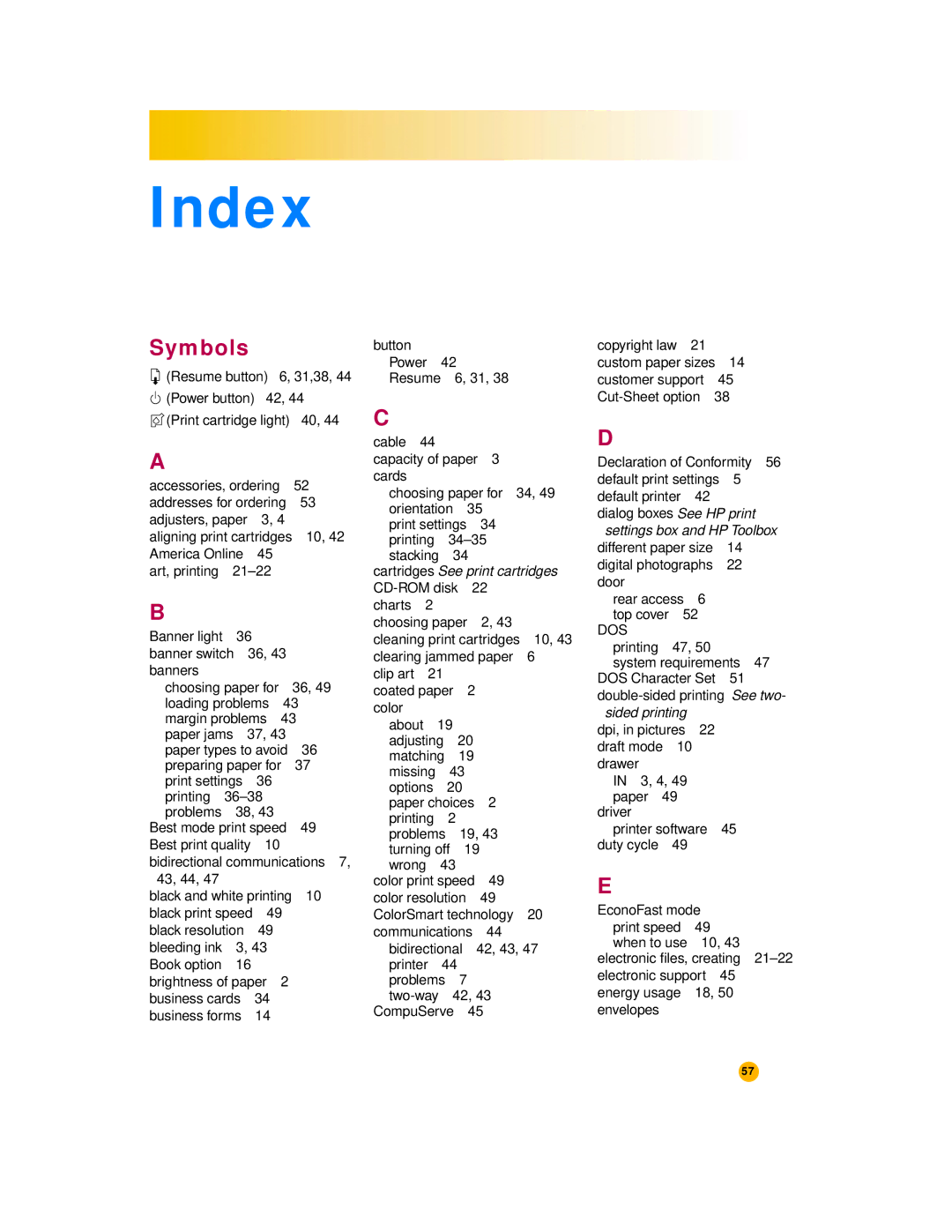 HP 720c manual Index 