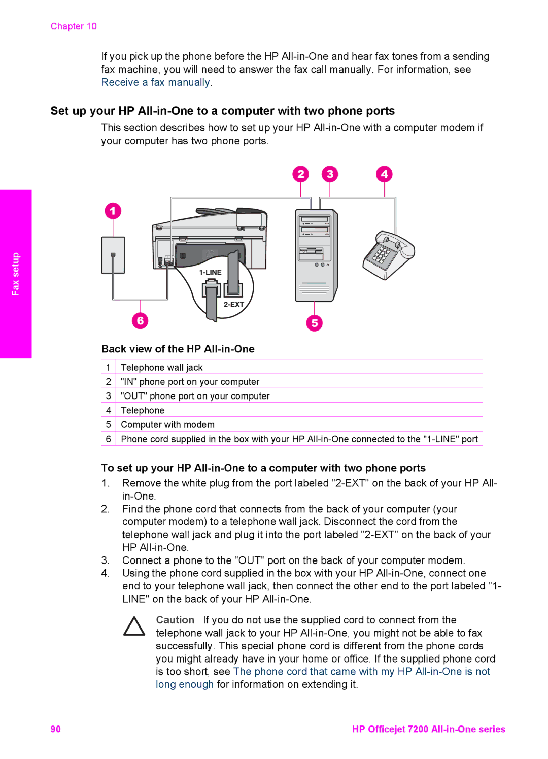 HP 7210v manual Set up your HP All-in-One to a computer with two phone ports 