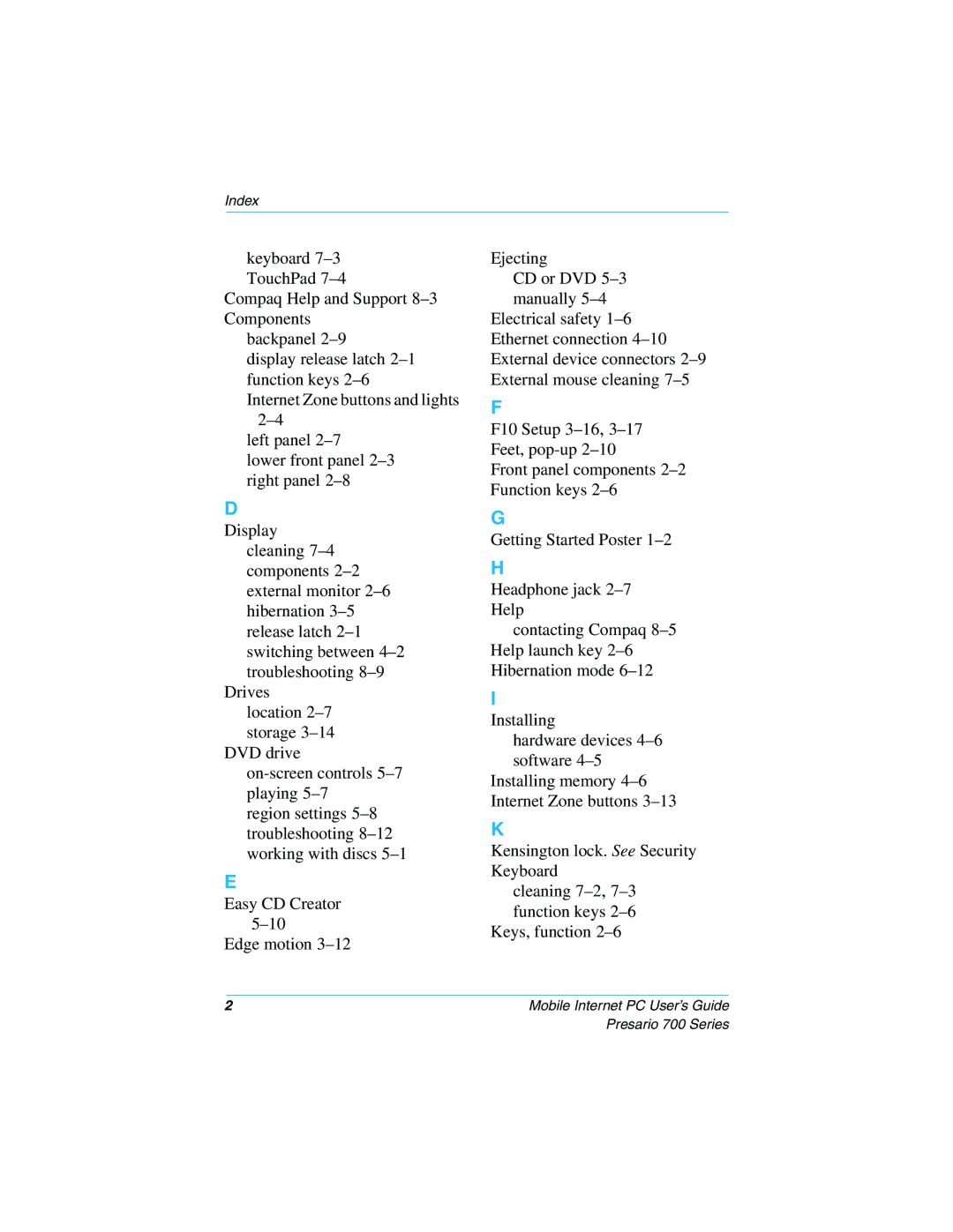 HP 724AU manual Index 