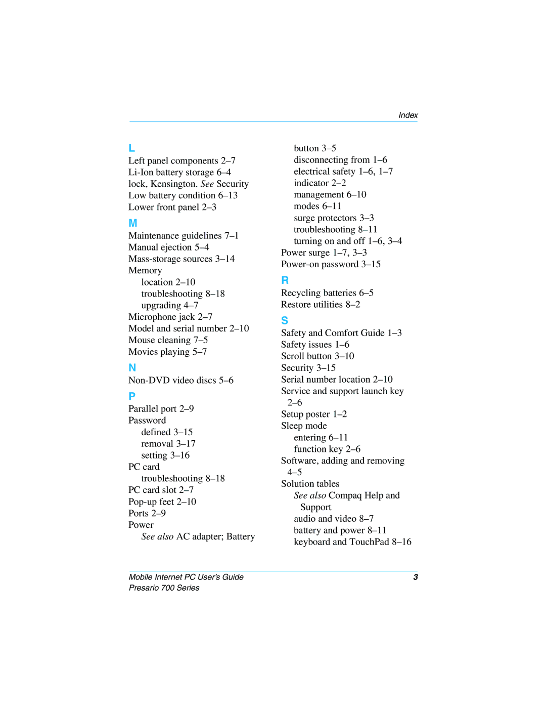 HP 724AU manual Index 