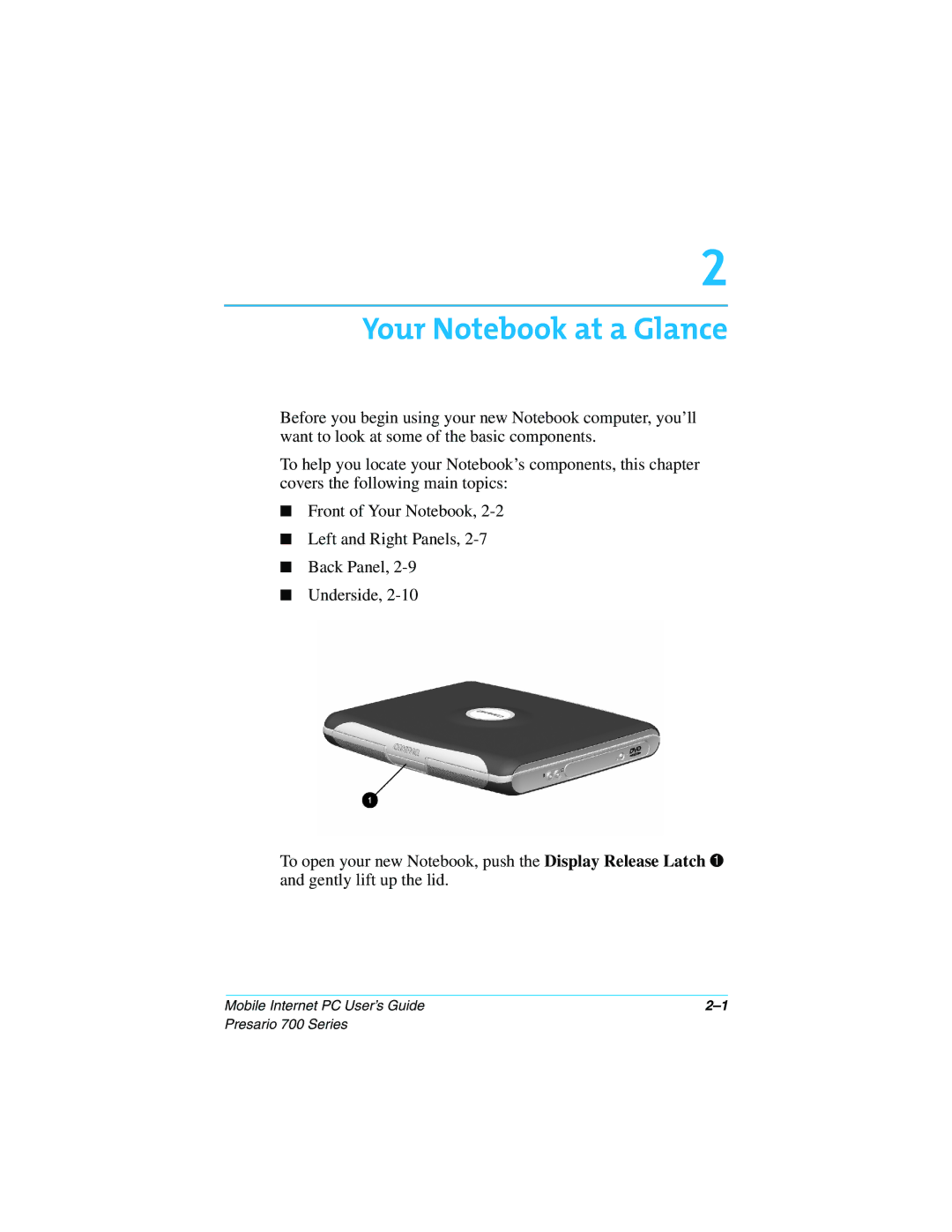 HP 724AU manual Your Notebook at a Glance 