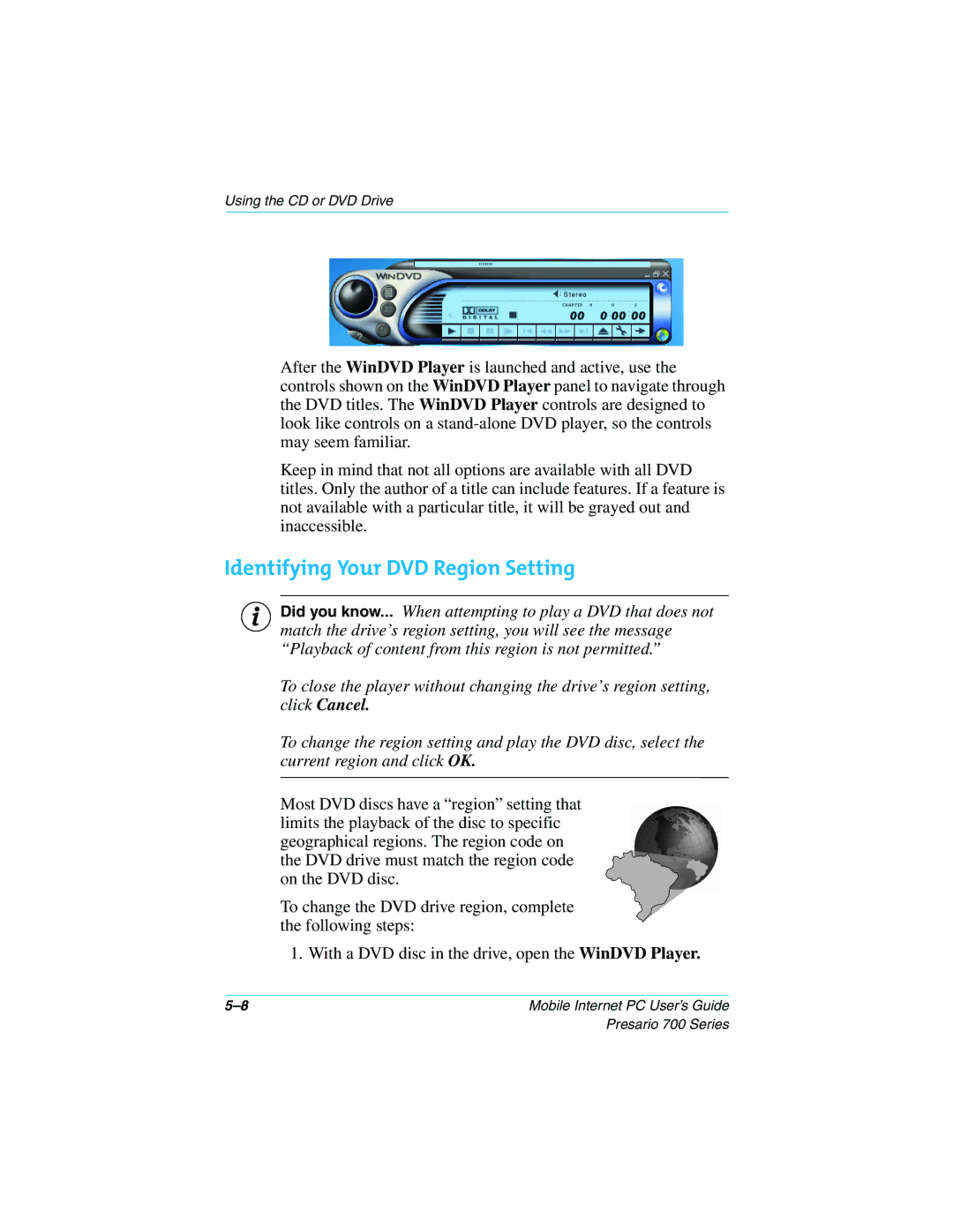 HP 724AU manual Identifying Your DVD Region Setting 