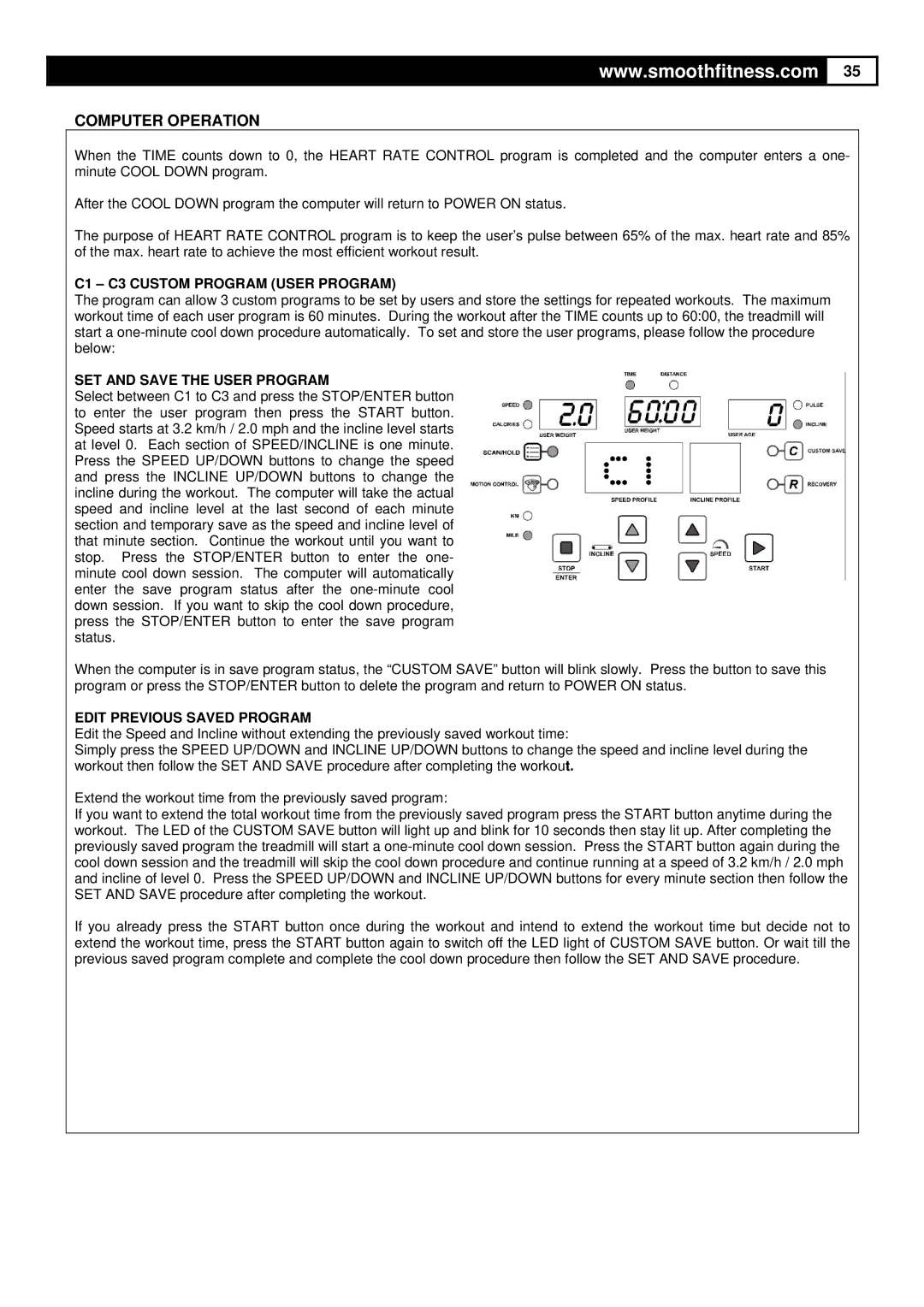 HP 7.25 manual C1 C3 Custom Program User Program, SET and Save the User Program, Edit Previous Saved Program 