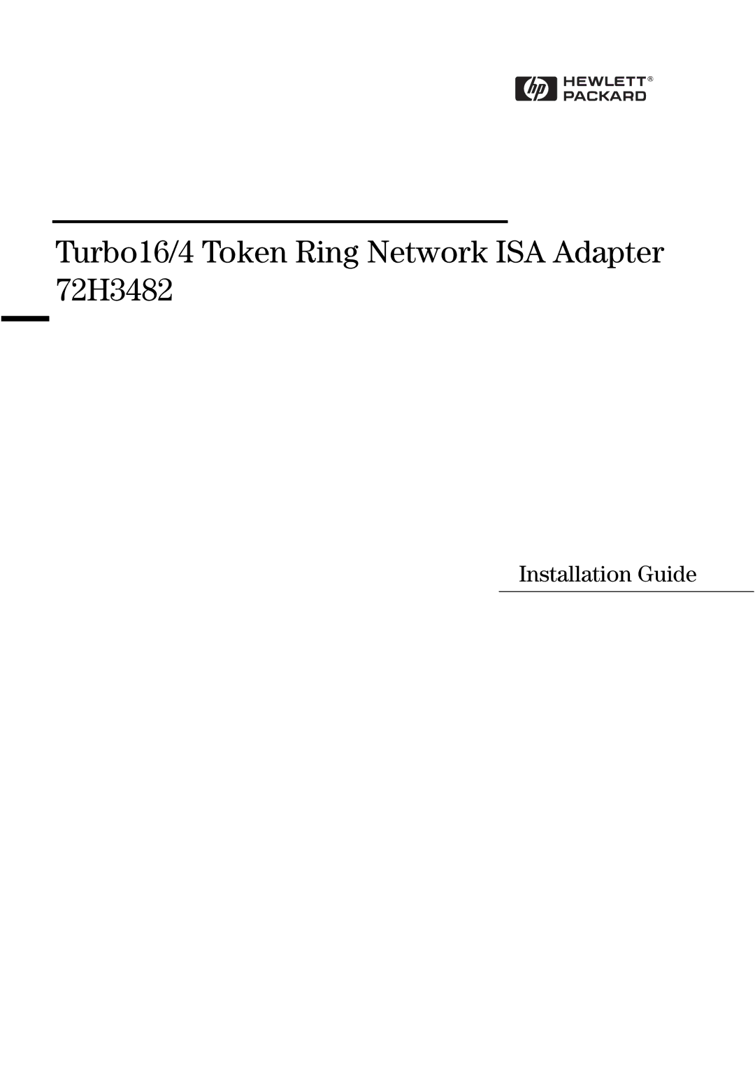 HP manual Turbo16/4 Token Ring Network ISA Adapter 72H3482 