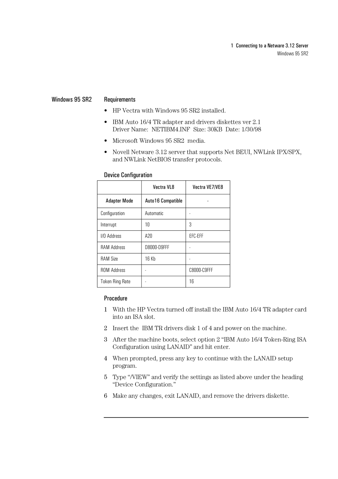 HP 72H3482 manual Windows 95 SR2 Requirements 