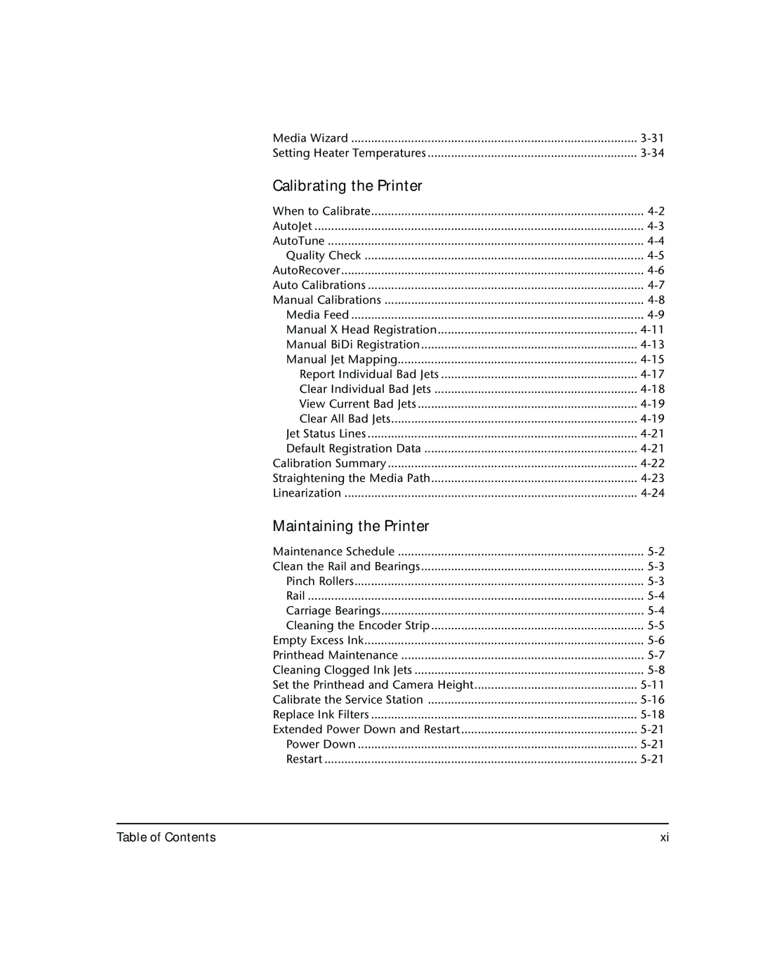 HP 72SR manual Calibrating the Printer, Maintaining the Printer, Report Individual Bad Jets Clear Individual Bad Jets 