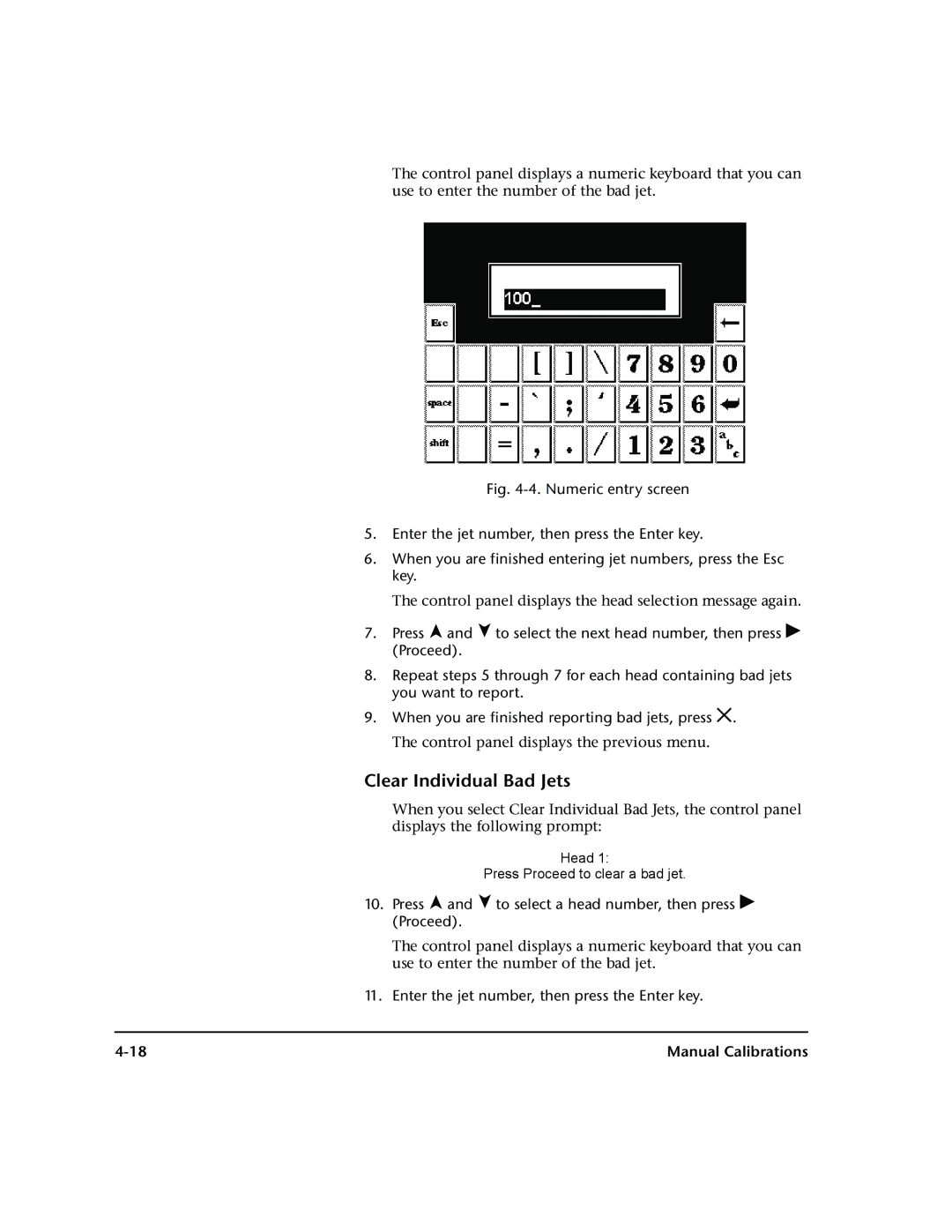 HP 72SR manual Clear Individual Bad Jets, Enter the jet number, then press the Enter key 