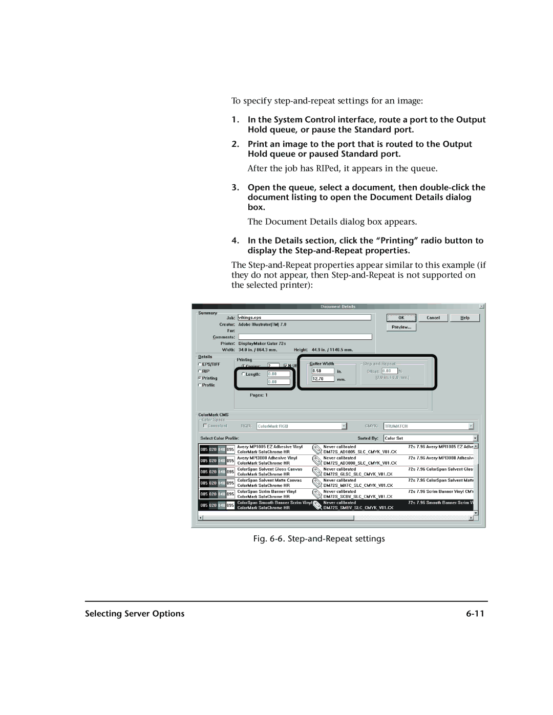 HP 72SR manual Step-and-Repeat settings 