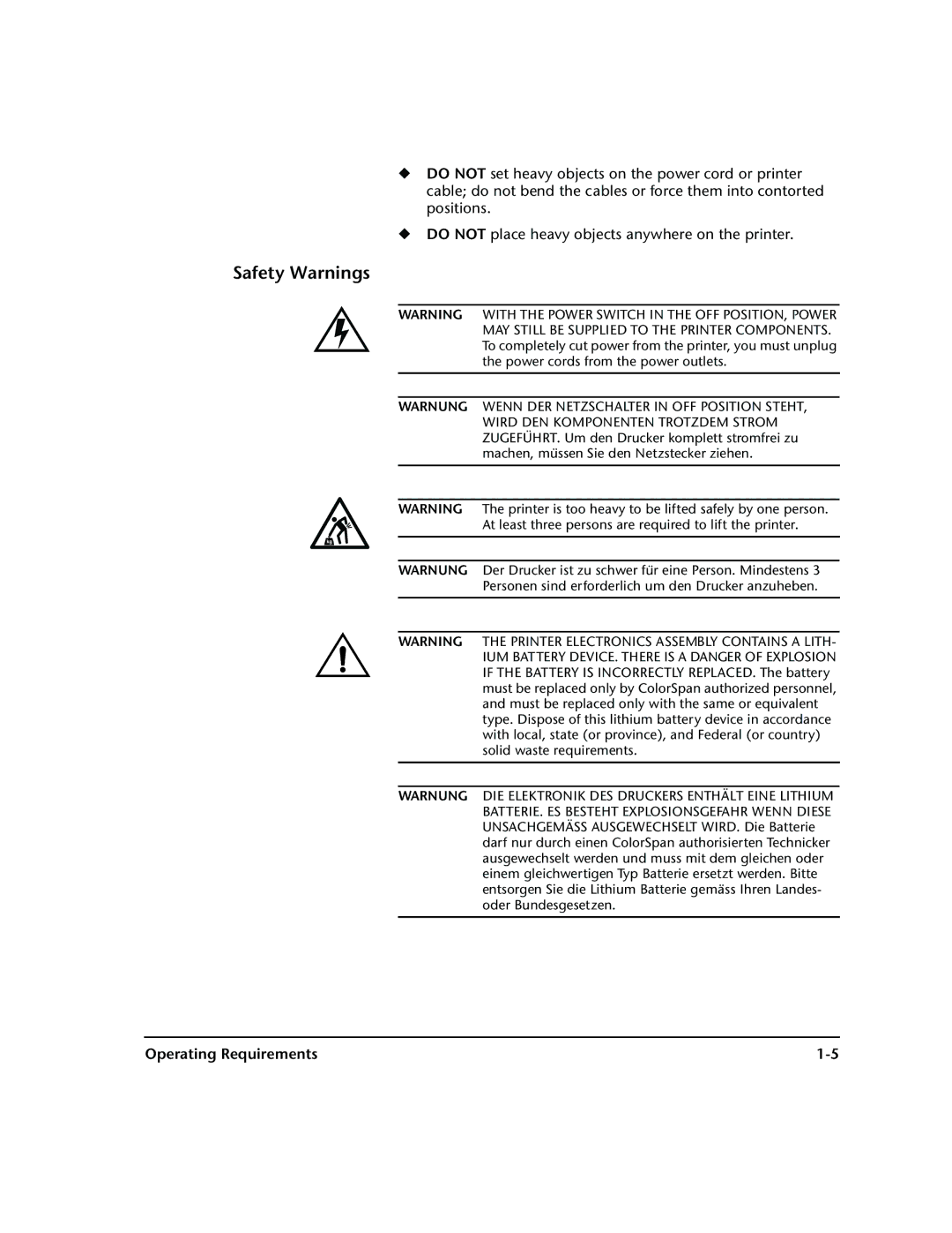 HP 72SR manual Safety Warnings 