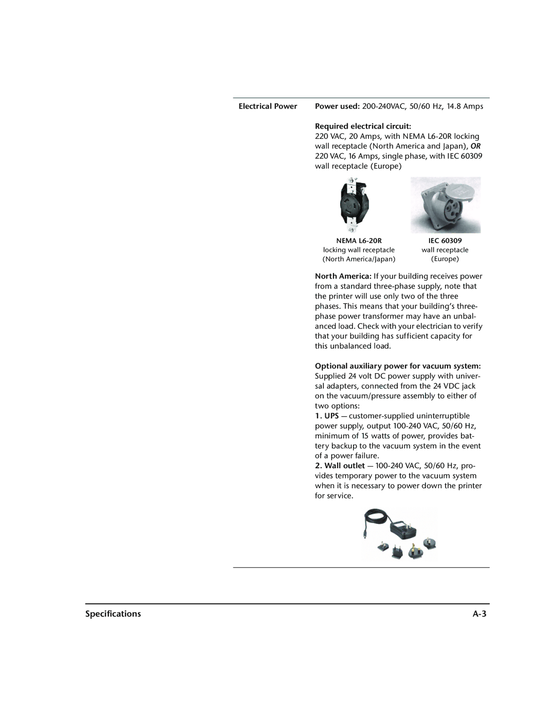 HP 72SR manual Specifications, Required electrical circuit 