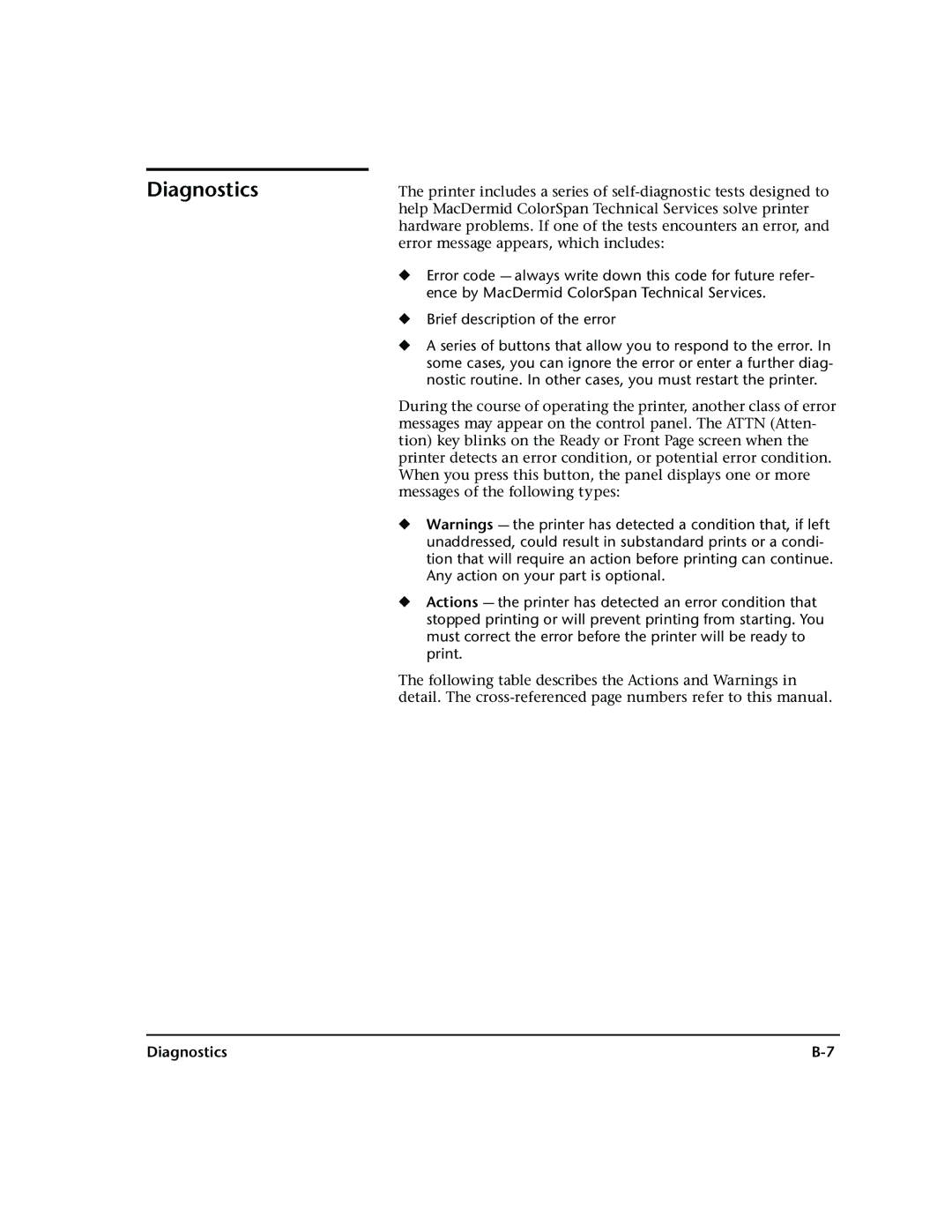 HP 72SR manual Diagnostics 