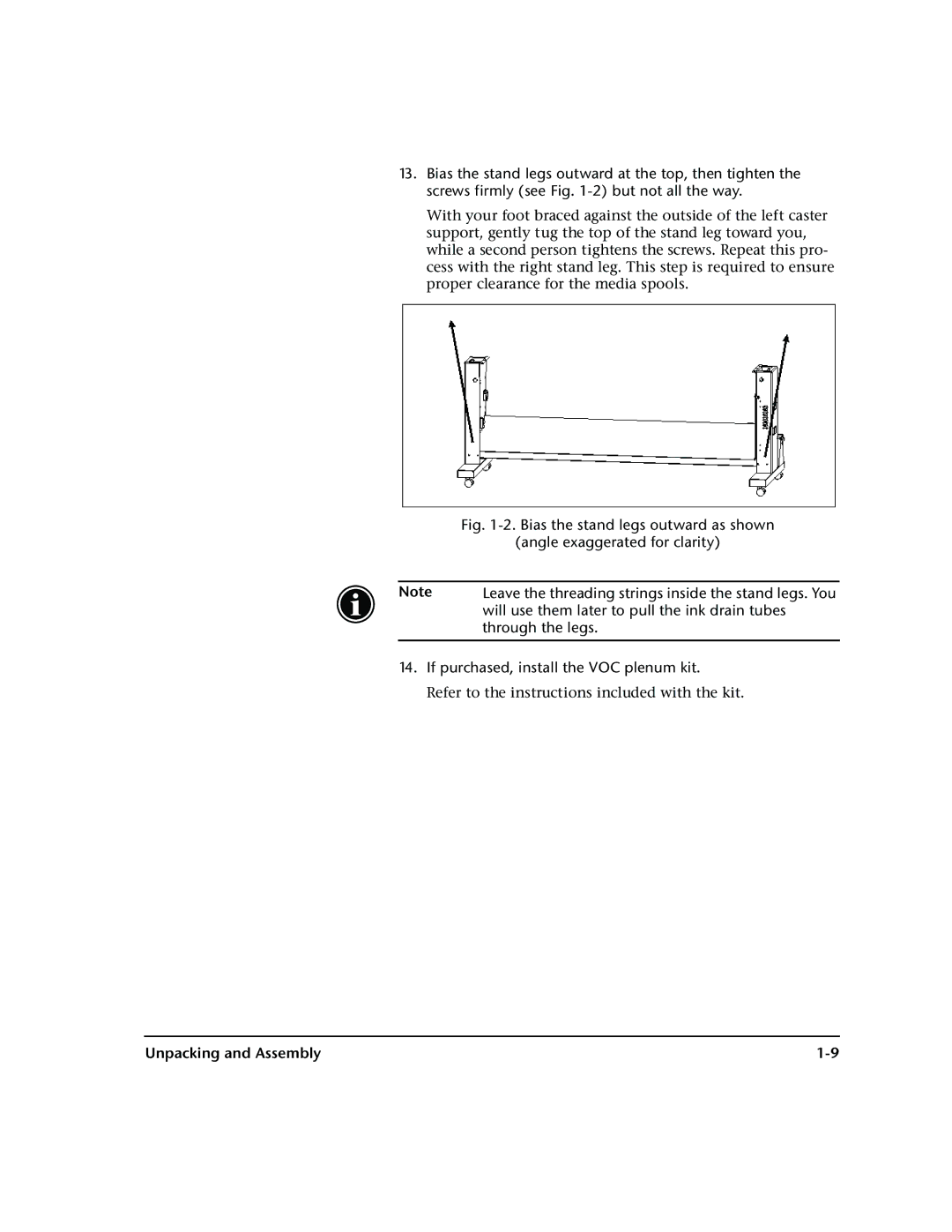 HP 72SR manual Angle exaggerated for clarity, Will use them later to pull the ink drain tubes, Through the legs 