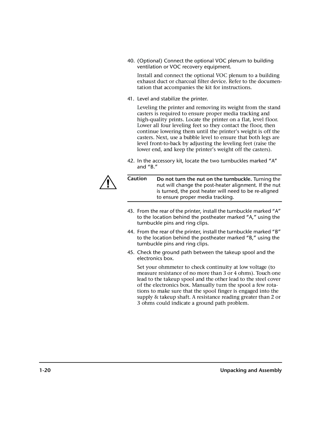 HP 72SR manual Do not turn the nut on the turnbuckle. Turning 