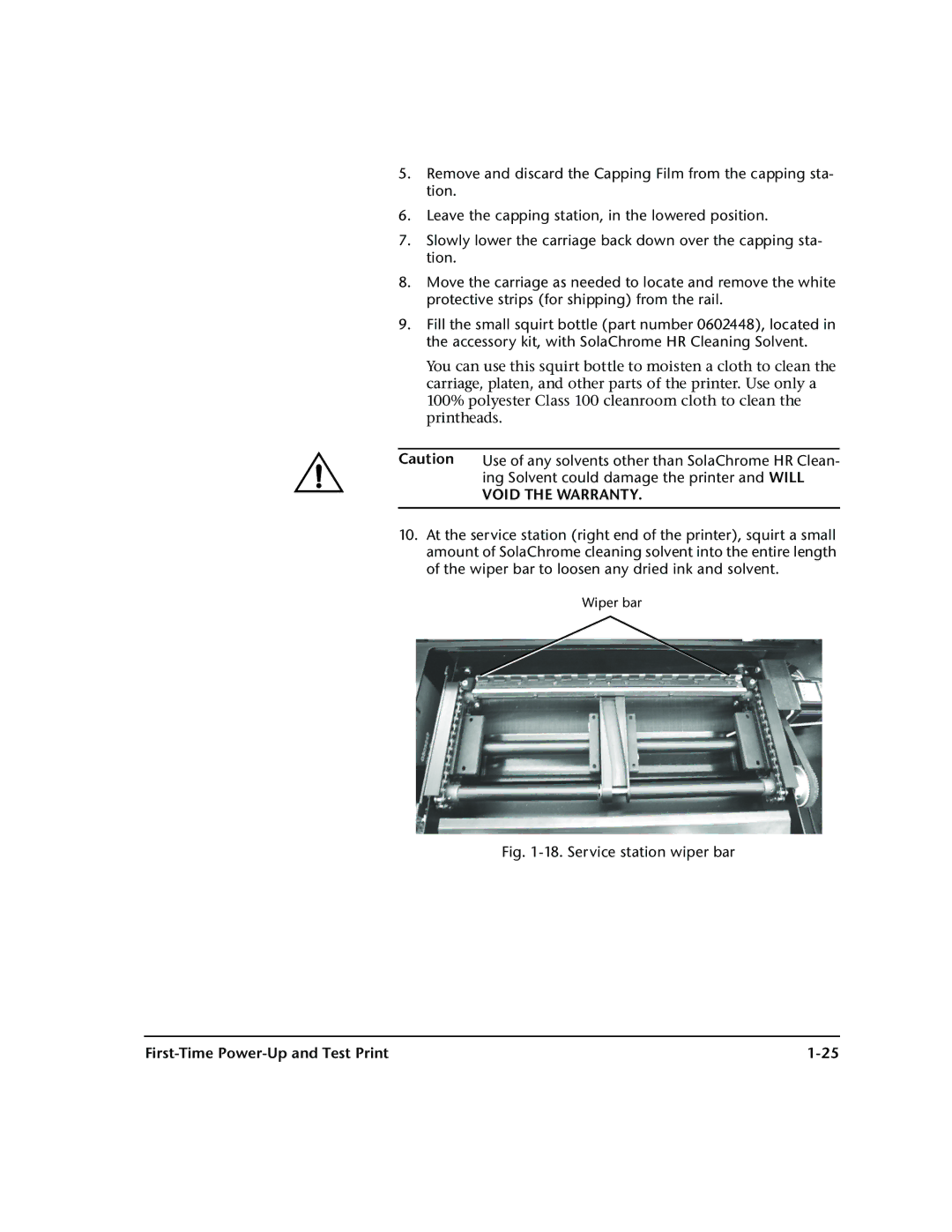 HP 72SR manual Service station wiper bar, First-Time Power-Up and Test Print 