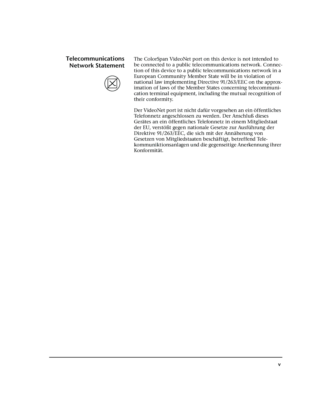 HP 72SR manual Telecommunications Network Statement 