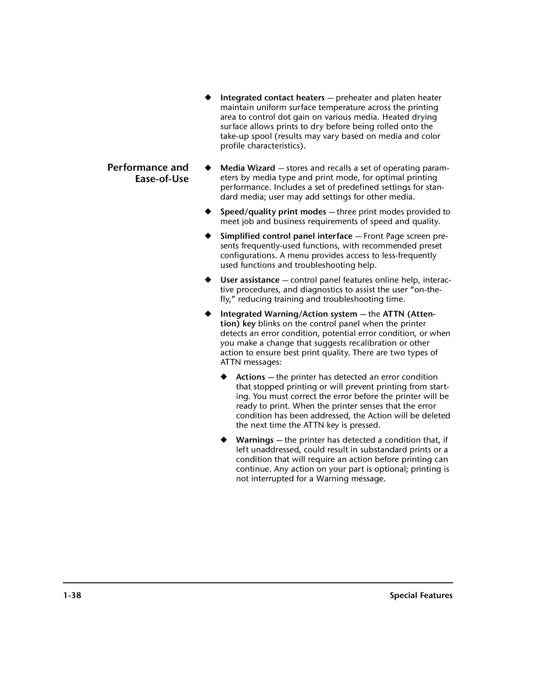 HP 72SR manual Special Features 