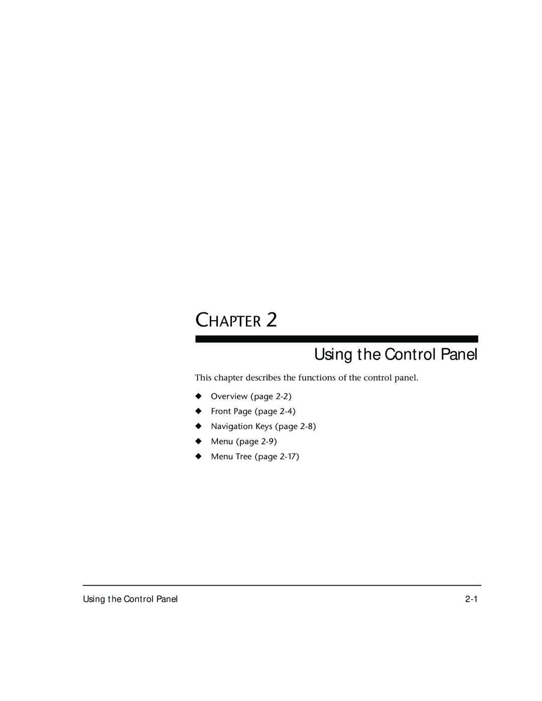 HP 72SR manual Overview Front Navigation Keys Menu Menu Tree, Using the Control Panel 