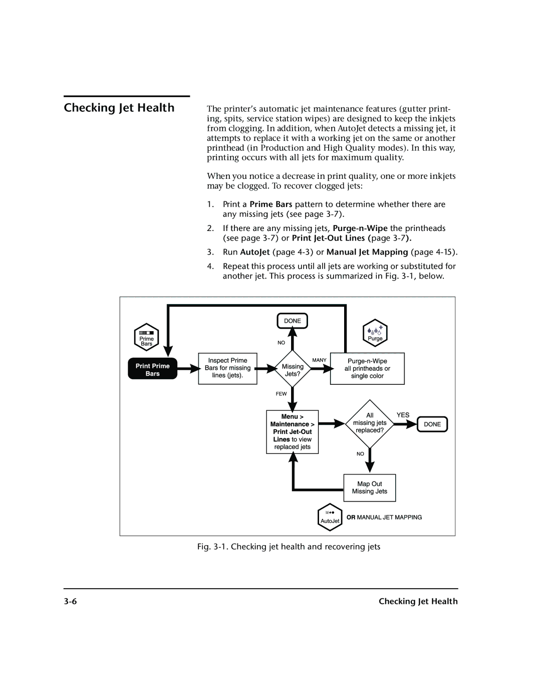 HP 72SR manual Checking Jet Health, Checking jet health and recovering jets 