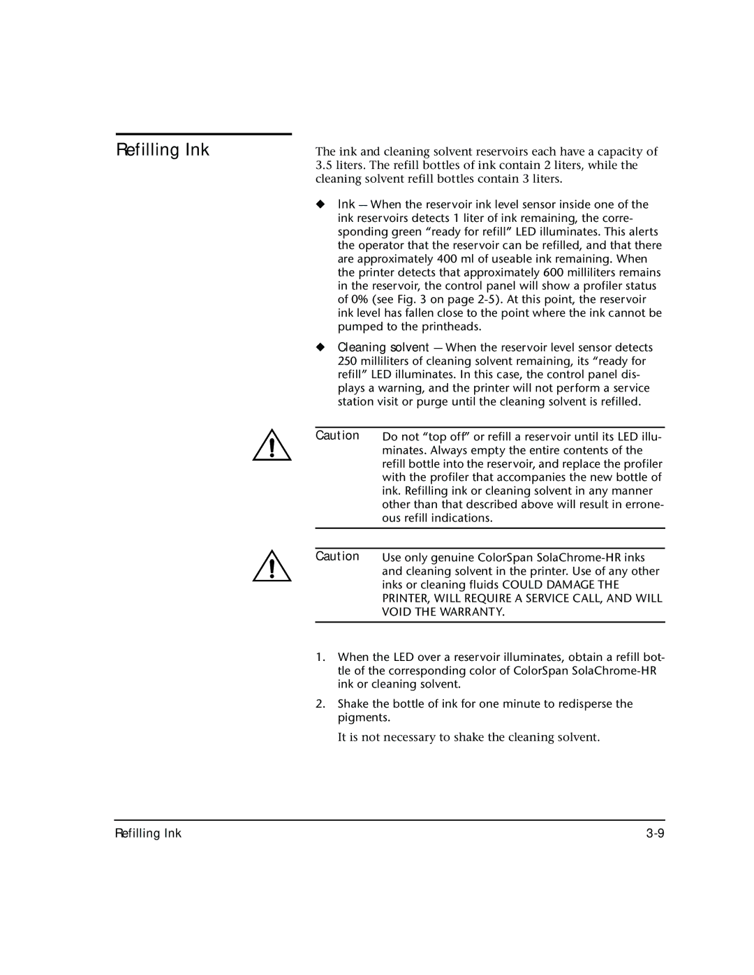 HP 72SR manual Refilling Ink 