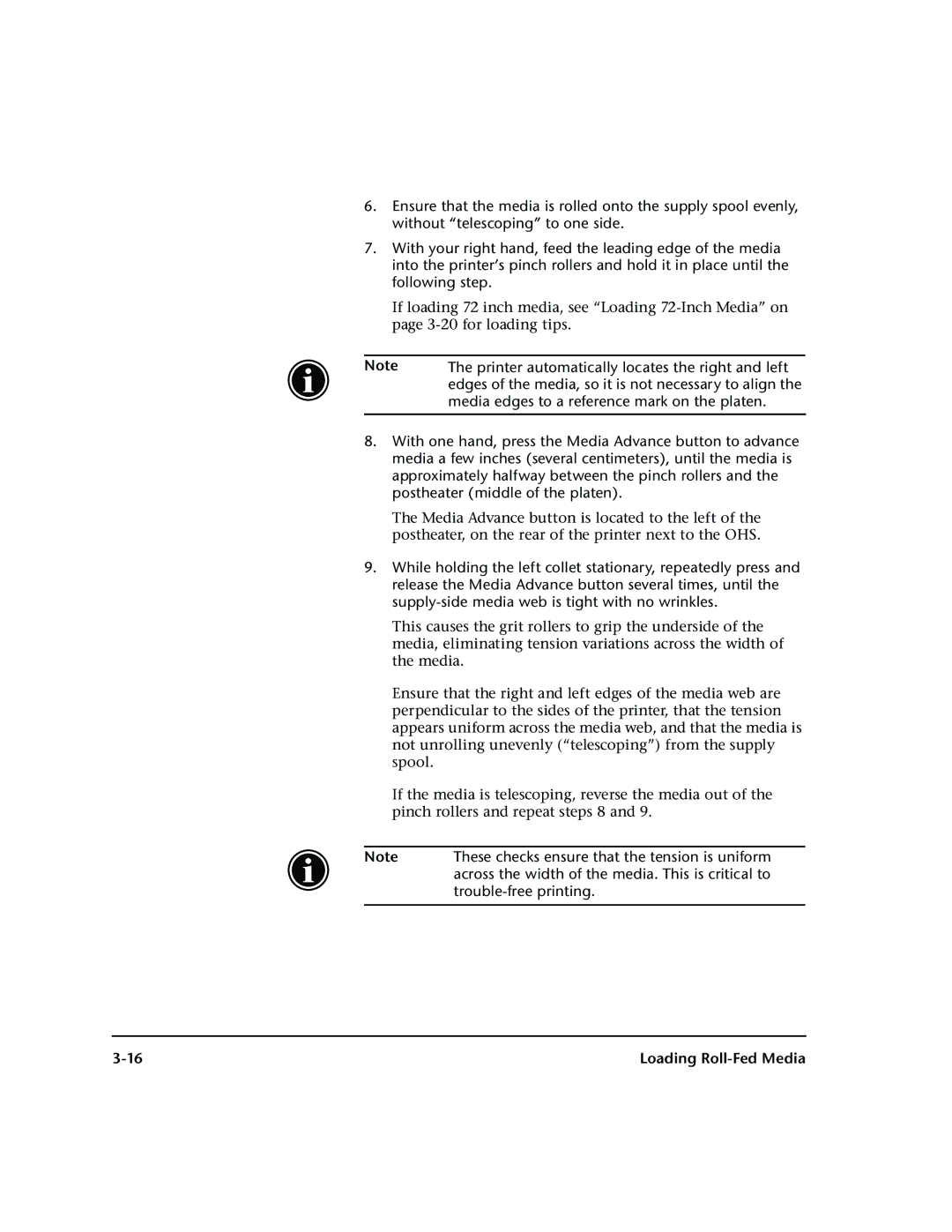 HP 72SR manual Printer automatically locates the right and left, Media edges to a reference mark on the platen 