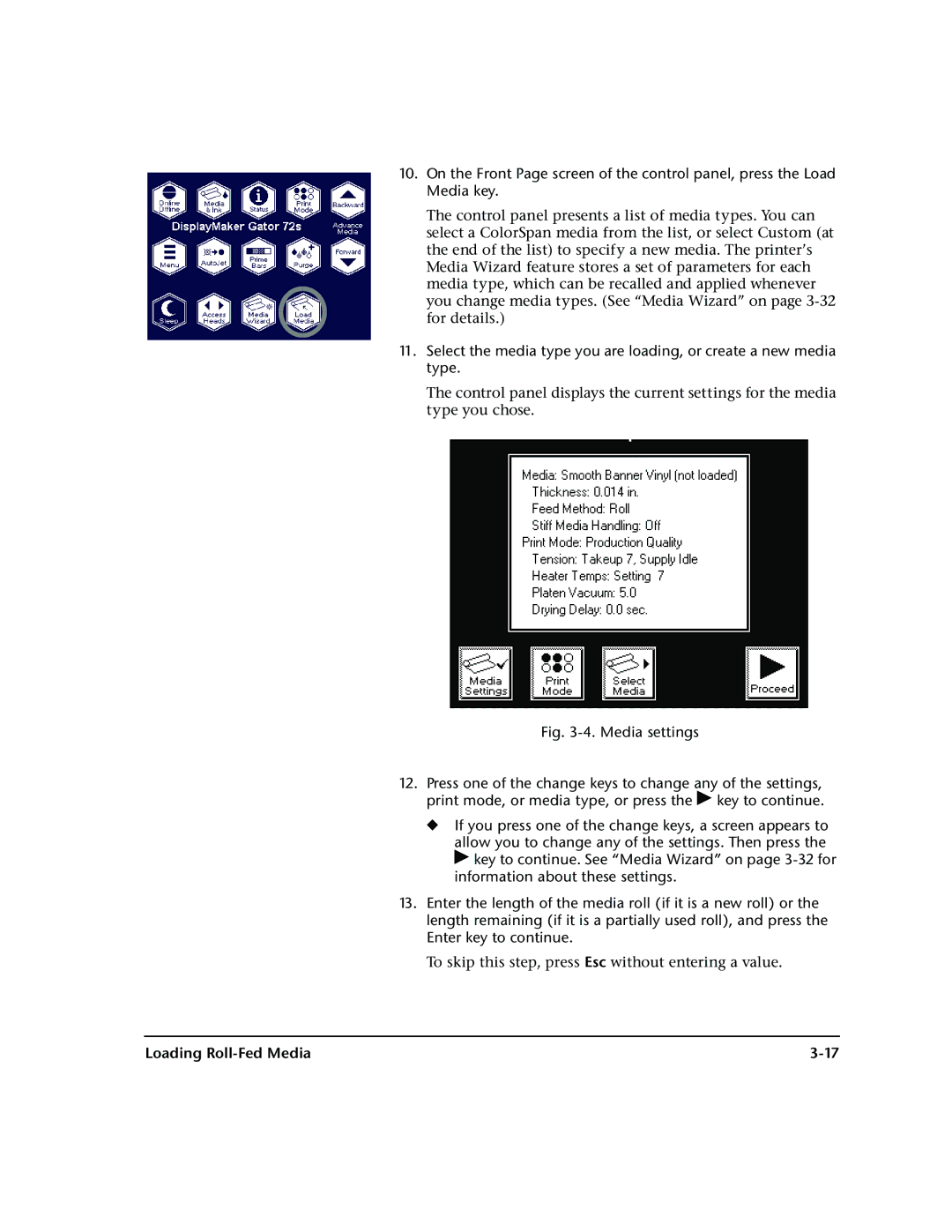 HP 72SR manual Media settings 