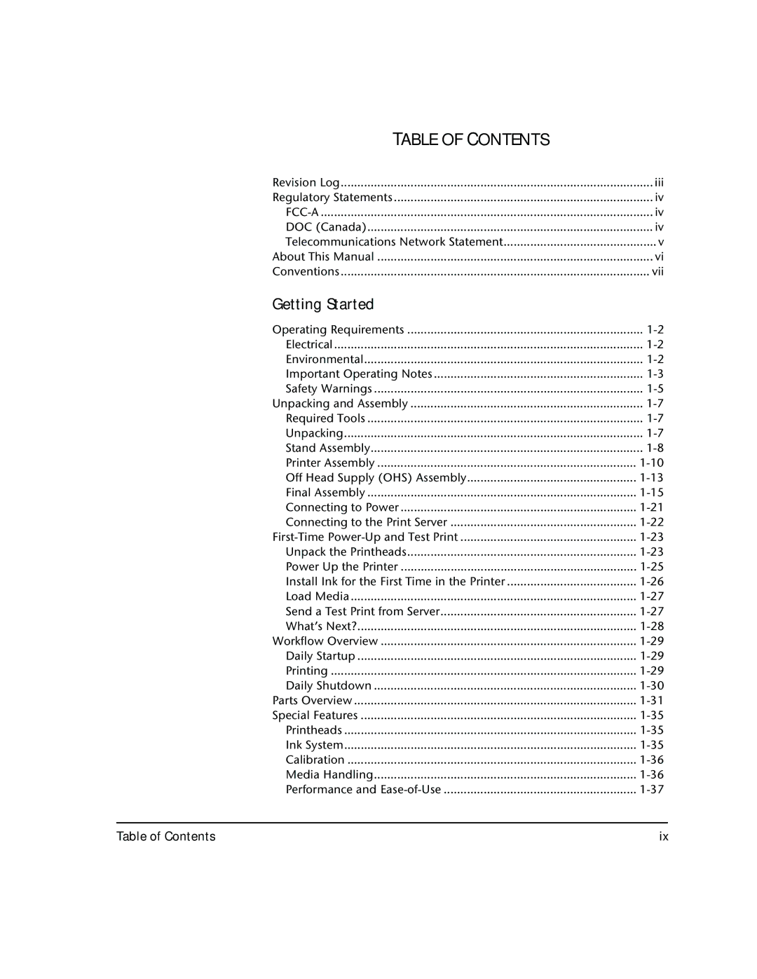 HP 72SR manual Table of Contents 