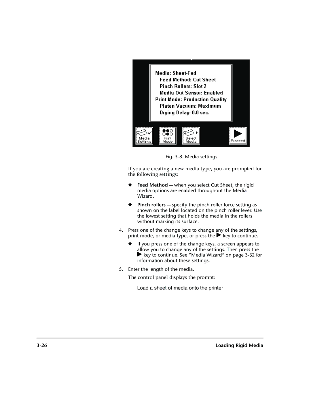 HP 72SR manual Load a sheet of media onto the printer 