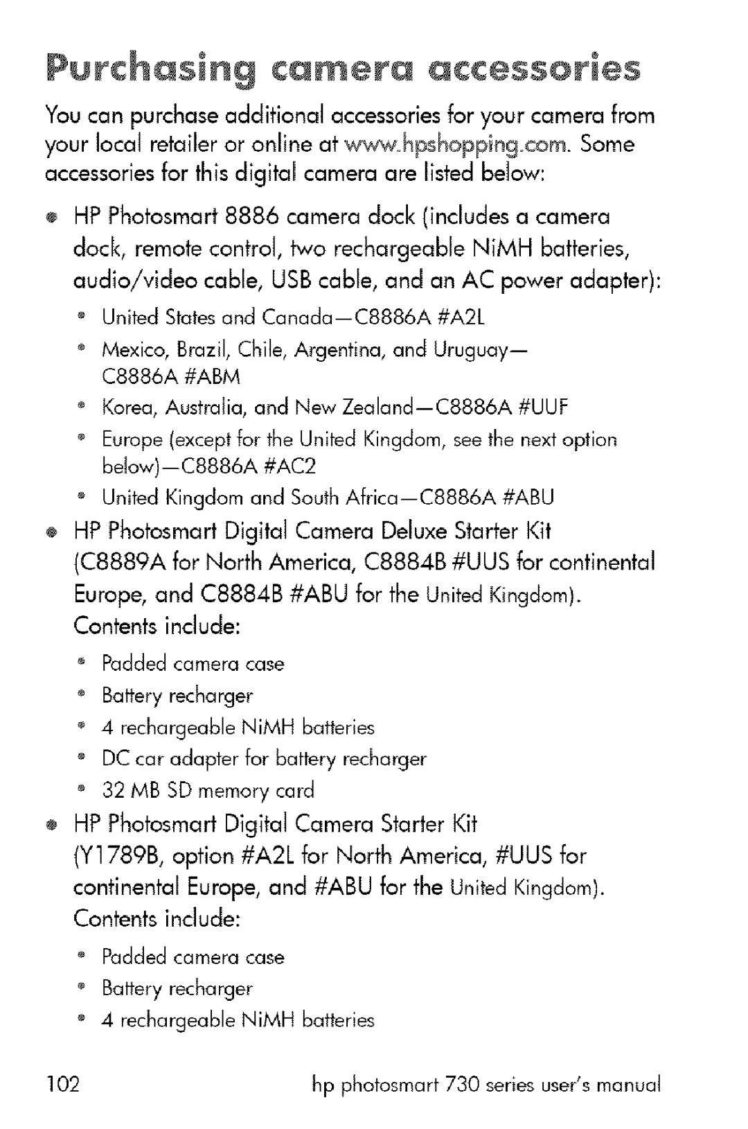 HP 730 manual Put€hasrig camera accessories 