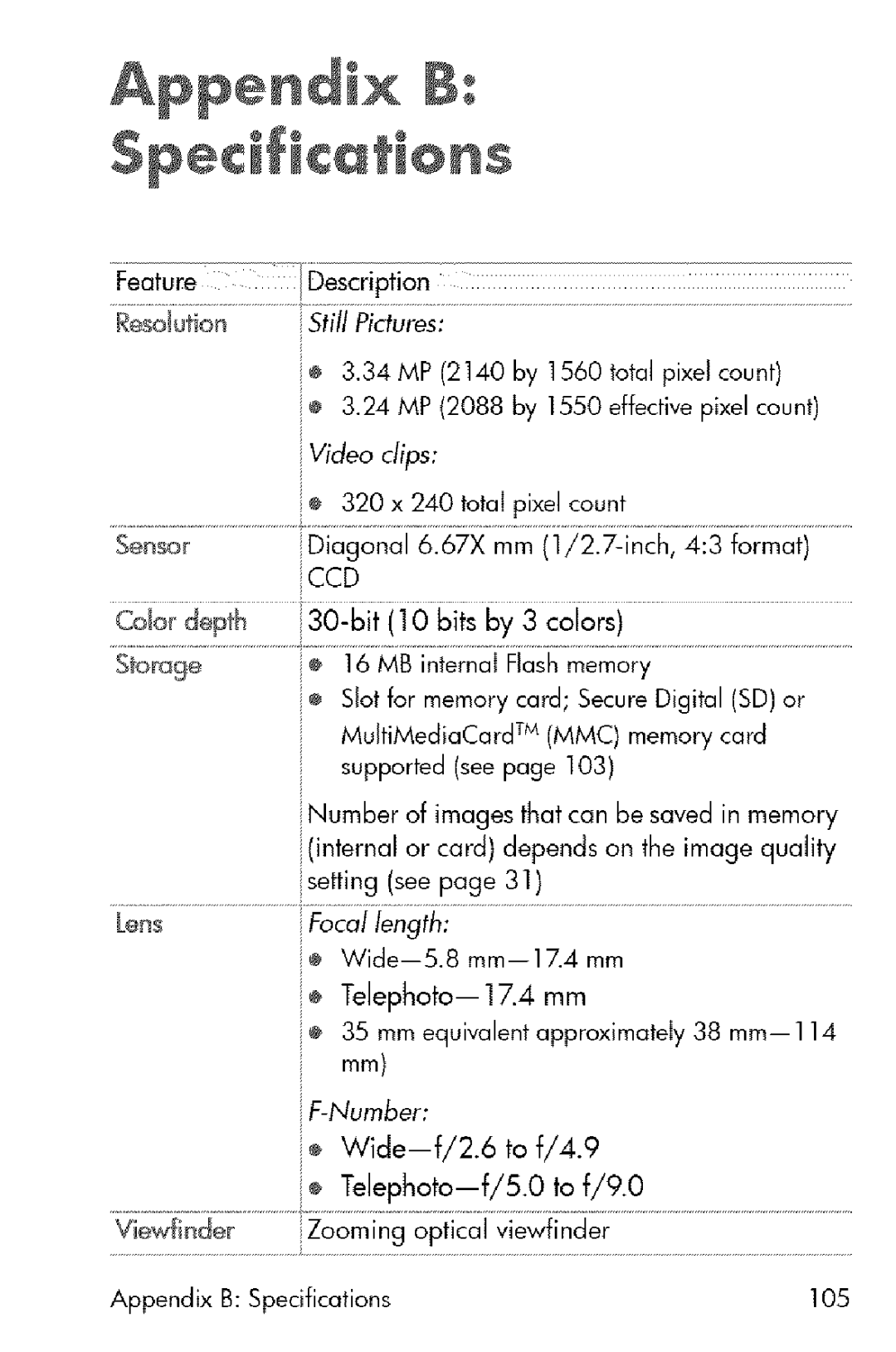 HP 730 manual 30-bit10 bits by 3 colors, Ie Telephoto--f/5.0 to f/9.0 