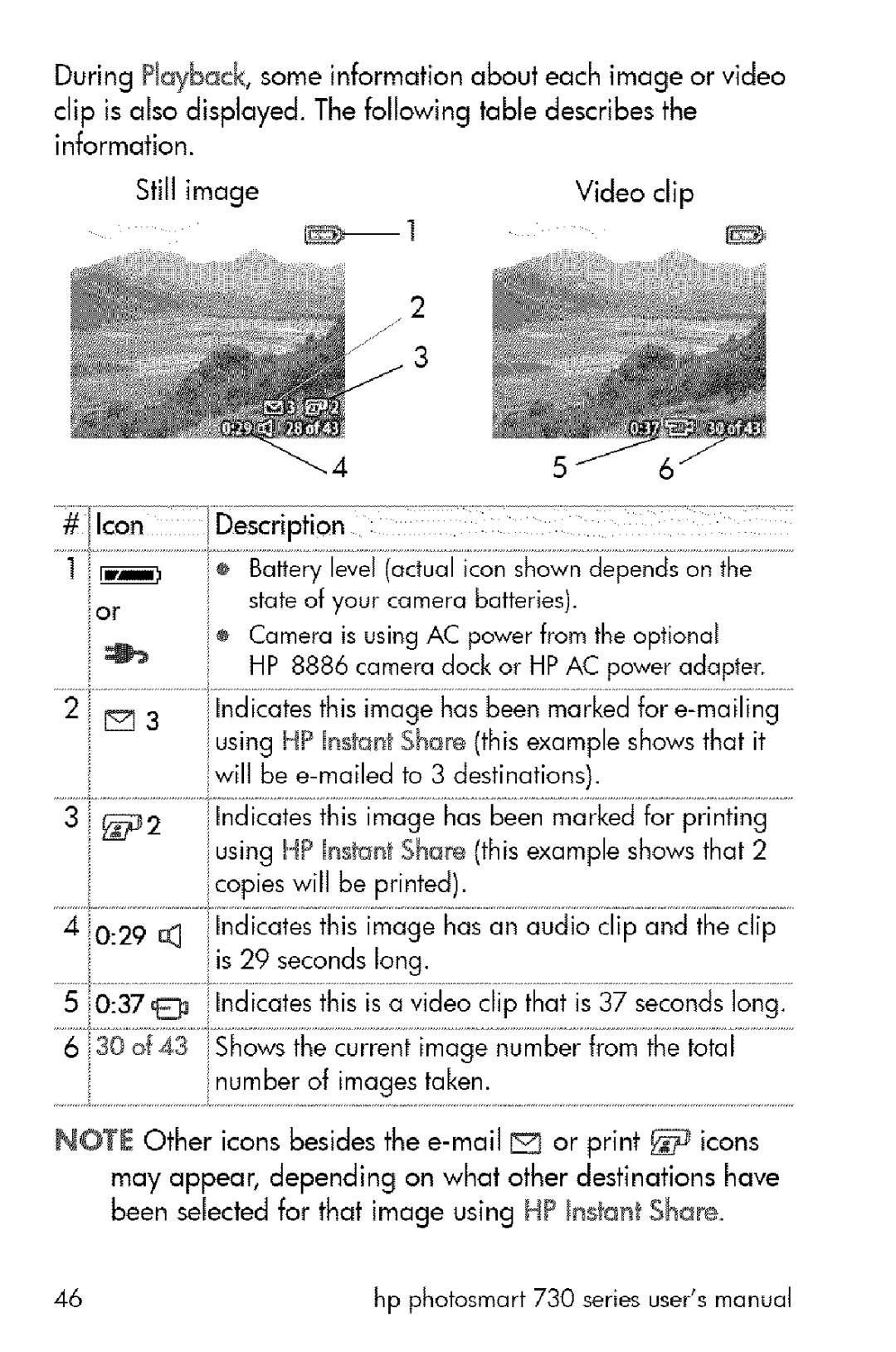 HP 730 manual Still image Videoclip 