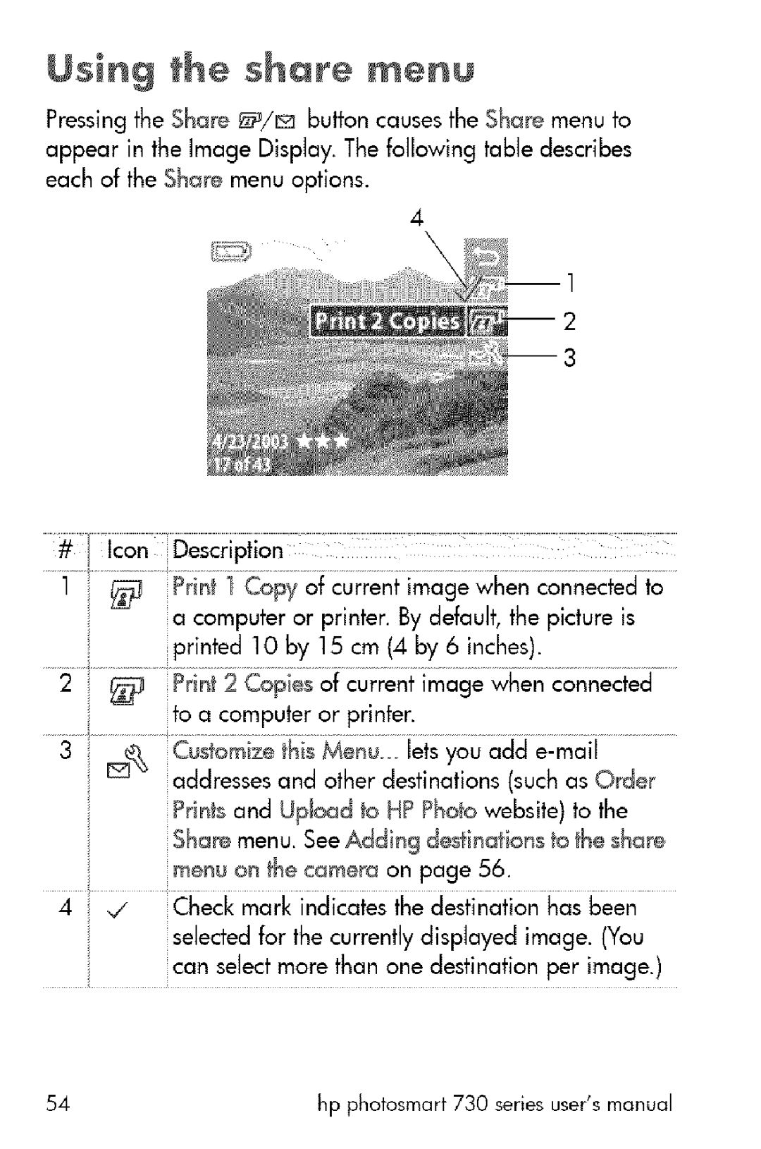 HP 730 manual Using the shre menu 