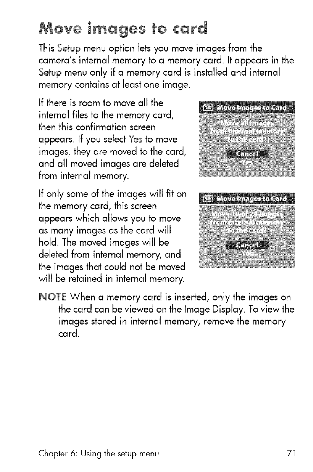 HP 730 manual Move images to card 