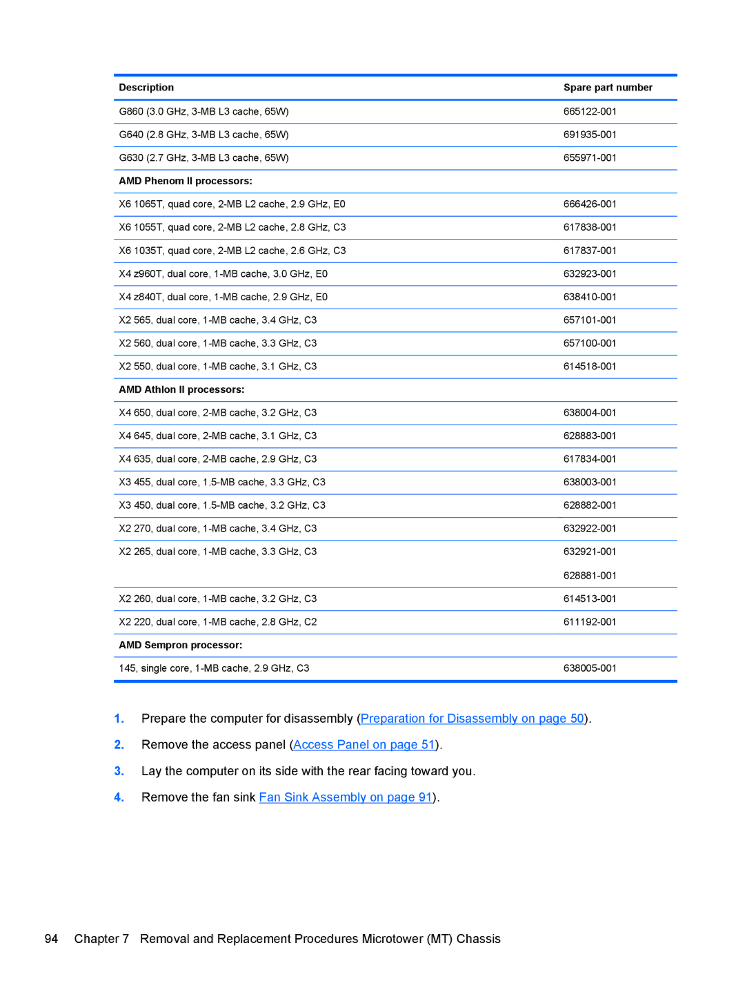 HP 7300 manual AMD Phenom II processors, AMD Athlon II processors, AMD Sempron processor 