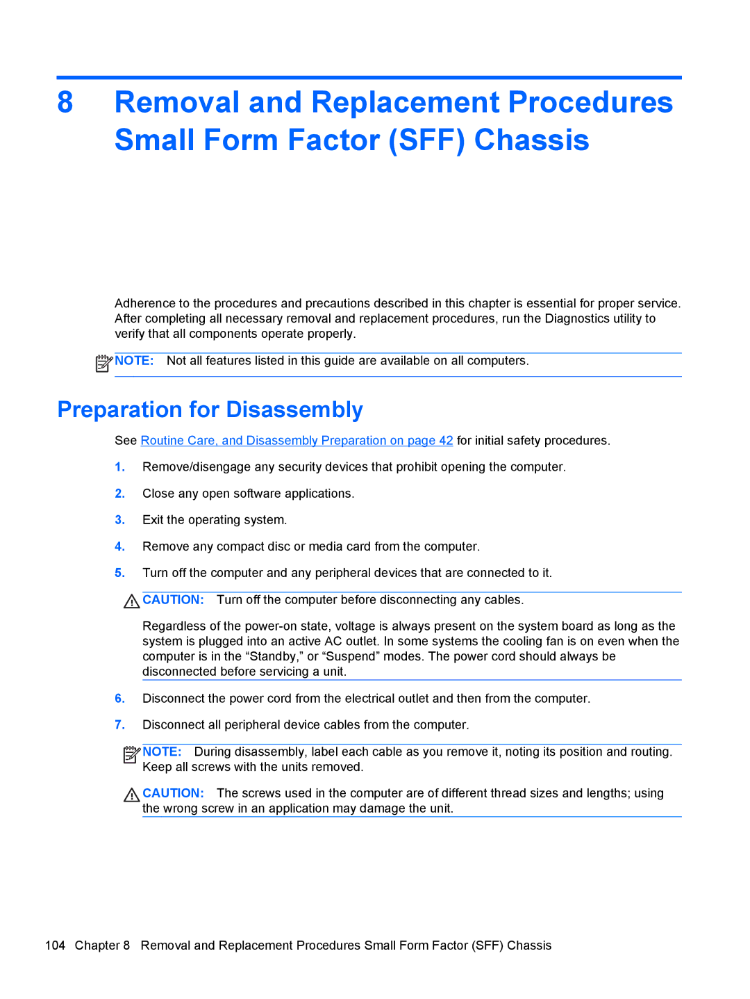 HP 7300 manual Preparation for Disassembly 