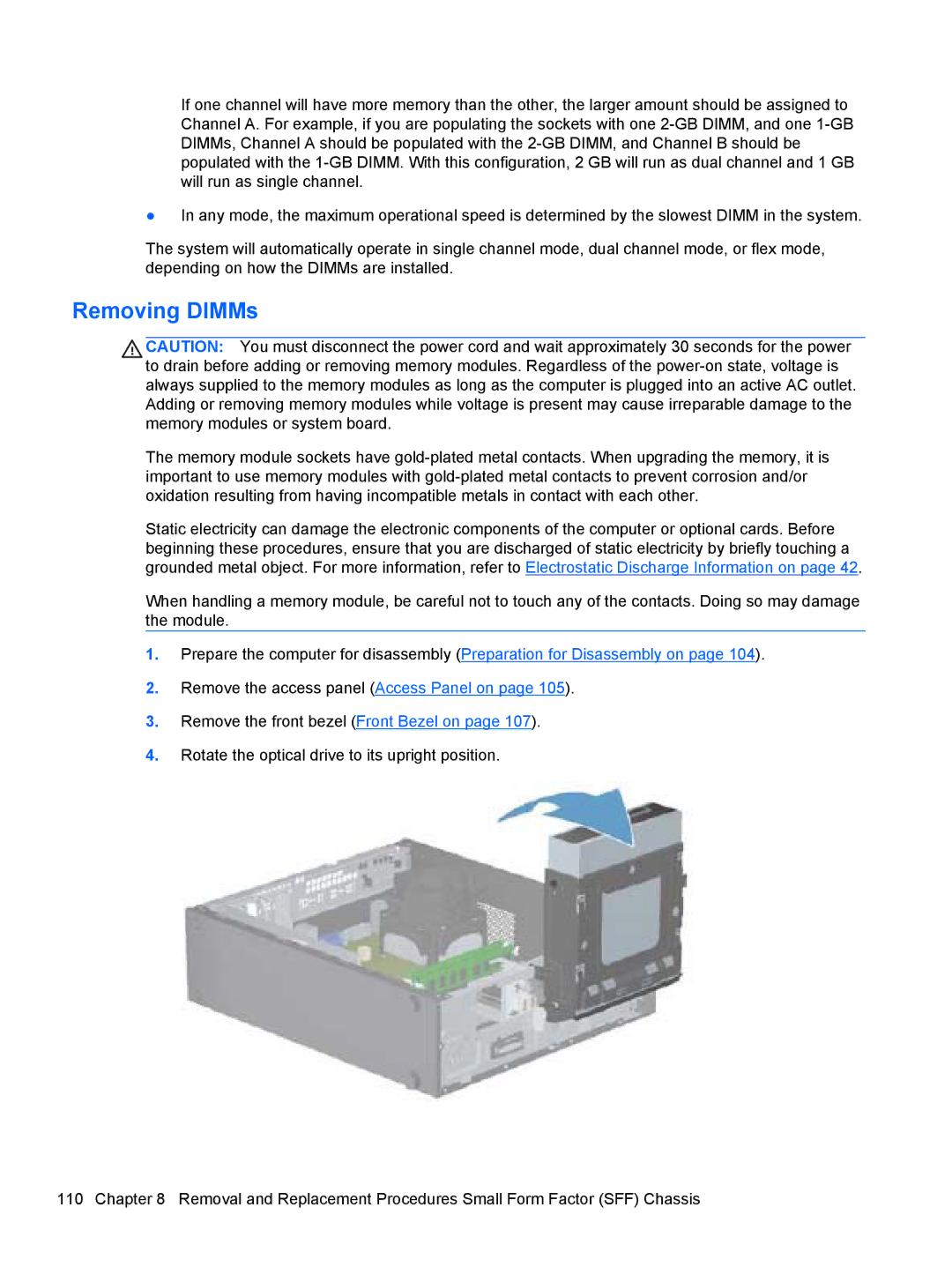 HP 7300 manual Removing DIMMs 