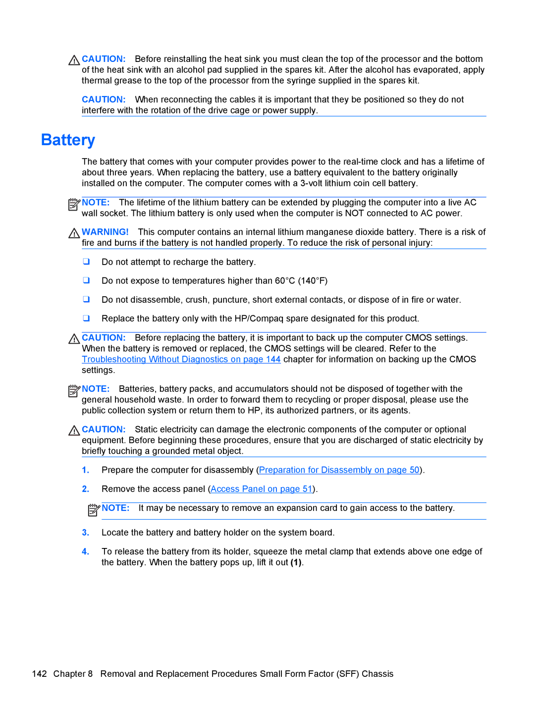 HP 7300 manual Battery 