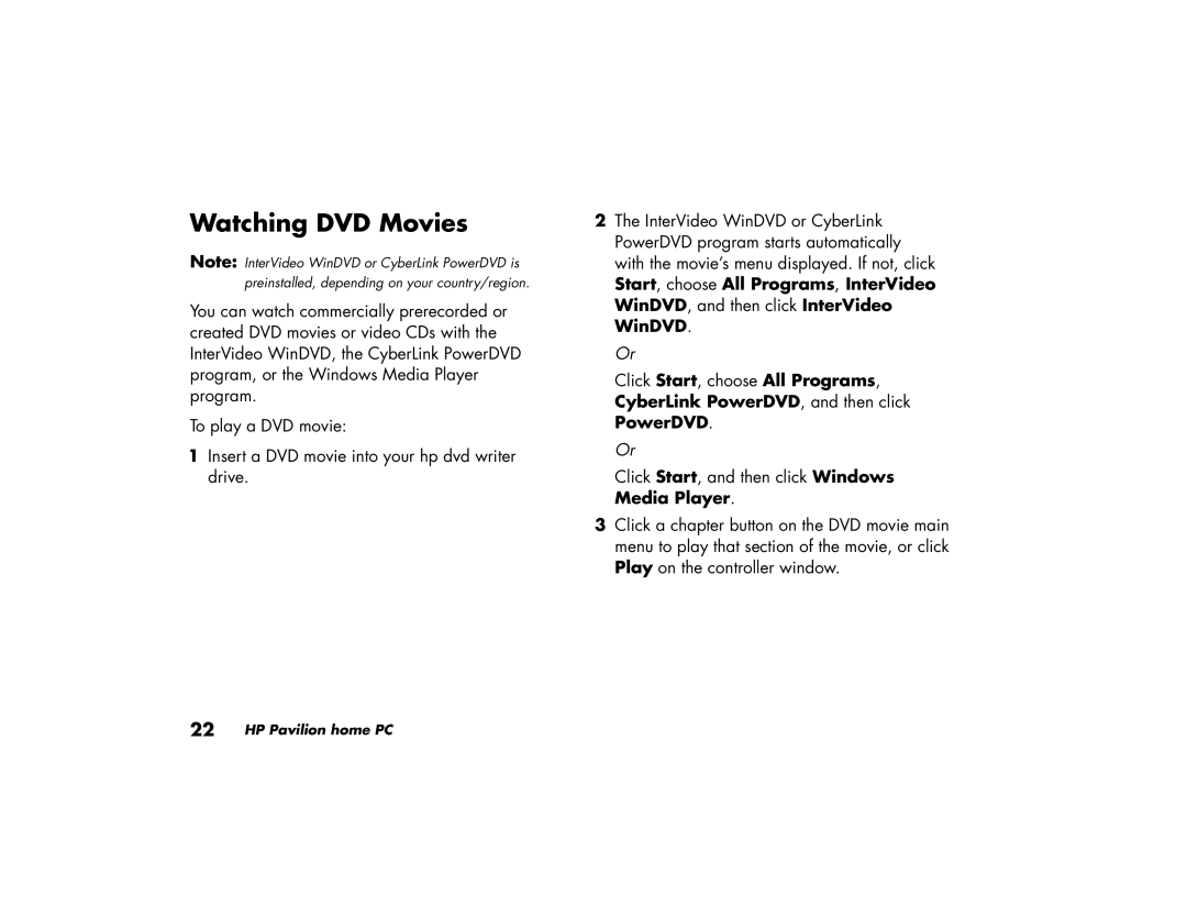 HP 873n, 732c (US), 772n (US/CAN), 894c, 884n, 883n, 864n, 854n manual Watching DVD Movies 