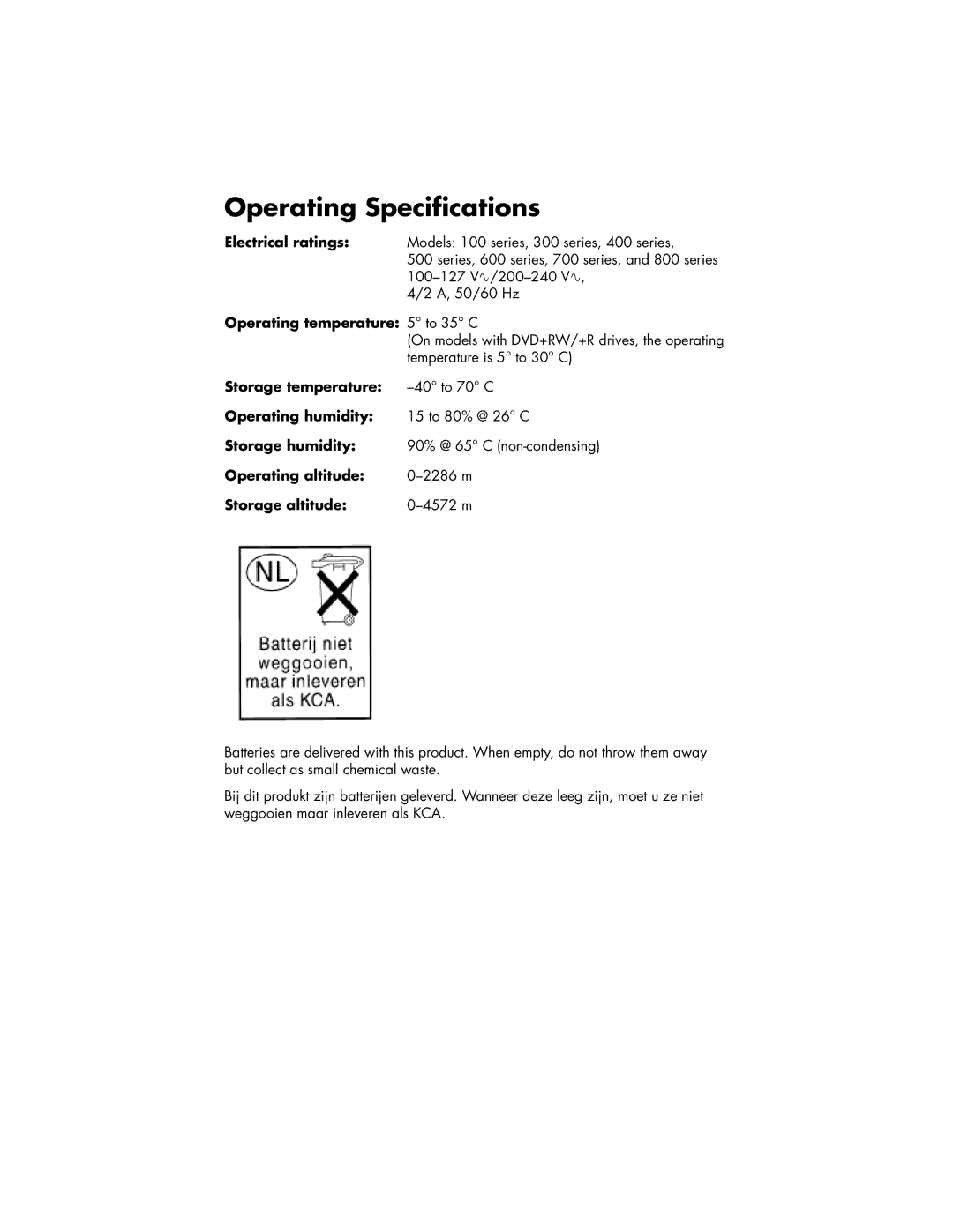 HP 754n (US/CAN), 734n (US/CAN), 724c (US/CAN), 524c (US/CAN), 524w (US), 564w (US/CAN), 554x (US/CAN) Operating Specifications 
