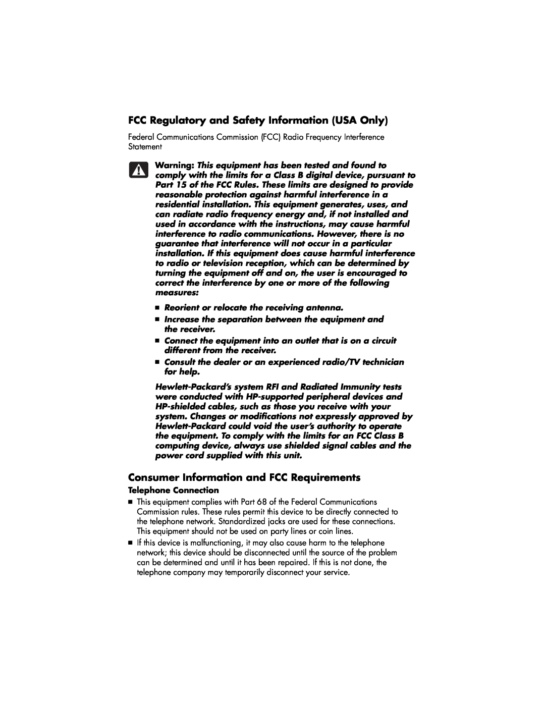 HP 744v (US/CAN), 734n (US/CAN) FCC Regulatory and Safety Information USA Only, Consumer Information and FCC Requirements 