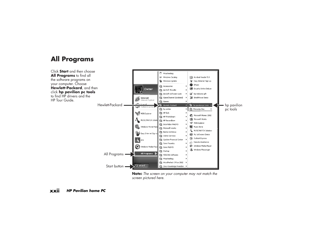 HP 524c (US/CAN), 734n (US/CAN), 724c (US/CAN), 564w (US/CAN), 554x (US/CAN), 564x (US/CAN), 794n (US/CAN) manual All Programs 