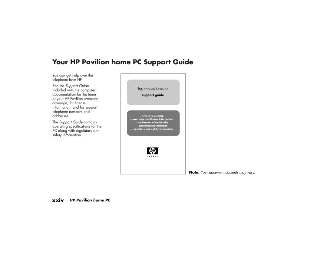 HP 554x (US/CAN), 734n (US/CAN), 724c (US/CAN), 524c (US/CAN) Your HP Pavilion home PC Support Guide, Hp pavilion home pc 