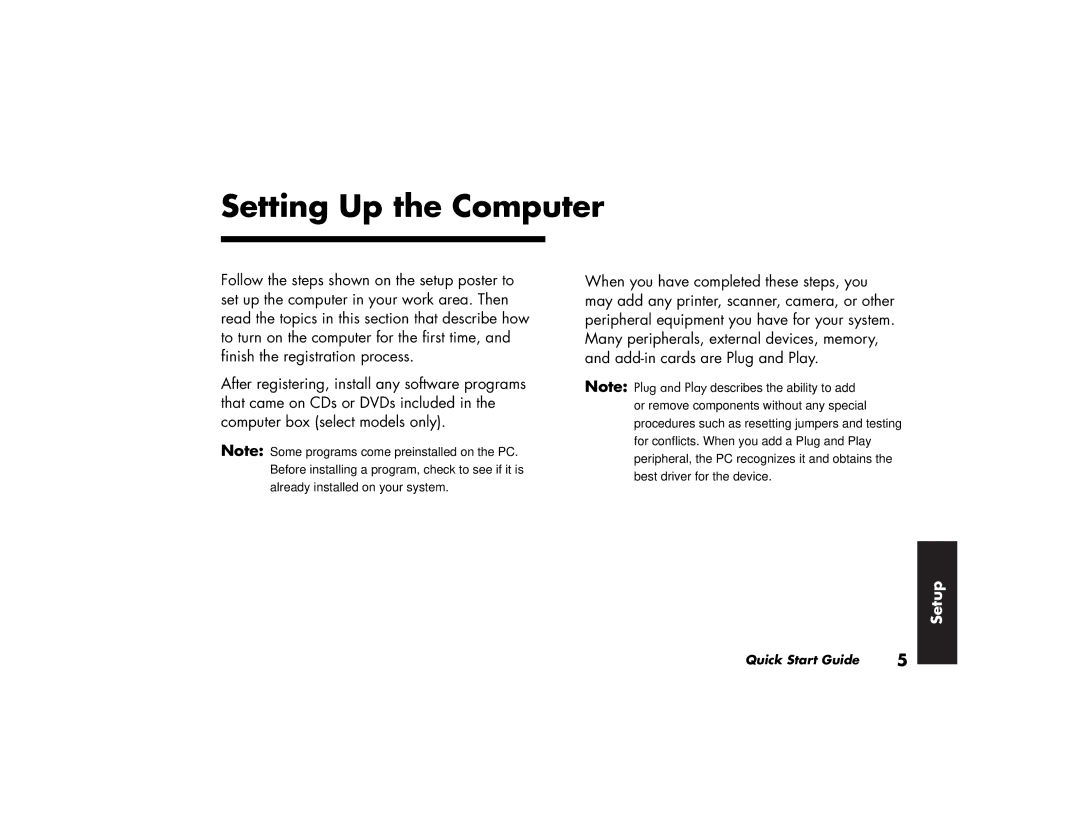 HP 304w (US), 734n (US/CAN), 724c (US/CAN), 524c (US/CAN), 564w (US/CAN), 554x (US/CAN), 564x (US/CAN) Setting Up the Computer 