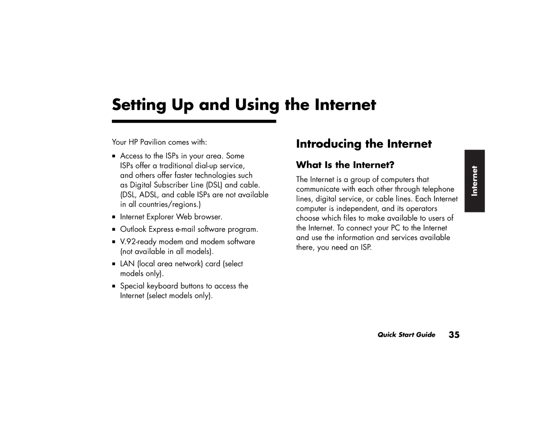 HP 564w (US/CAN), 734n (US/CAN) manual Setting Up and Using the Internet, Introducing the Internet, What Is the Internet? 