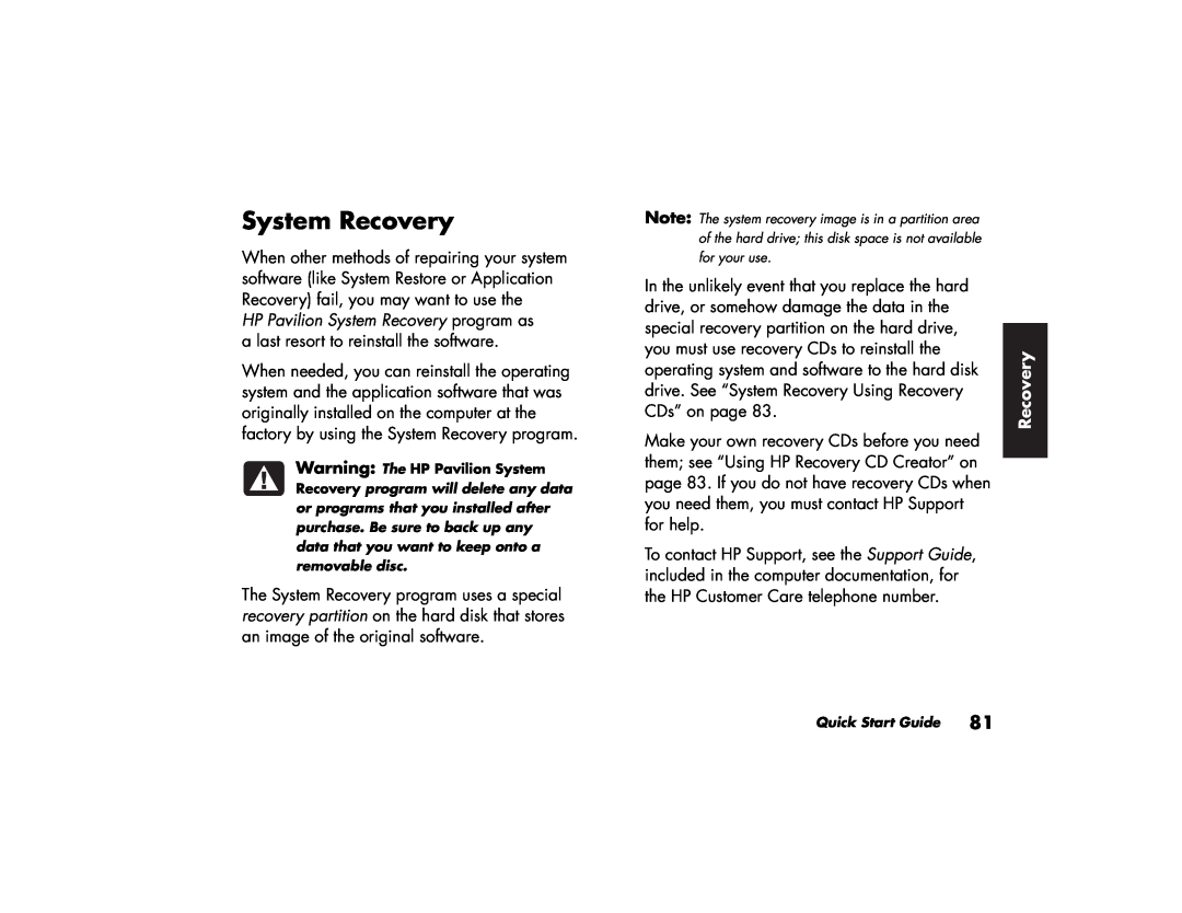 HP 754n (US/CAN), 734n (US/CAN), 724c (US/CAN), 524c (US/CAN), 564w (US/CAN), 554x (US/CAN), 564x (US/CAN) manual System Recovery 